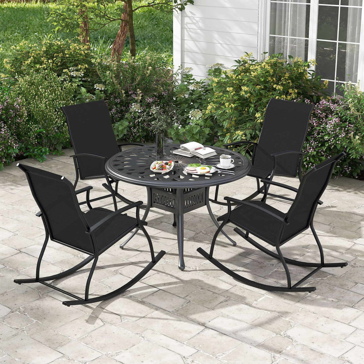Outdoor Rocking Chairs Set of 2 with Breathable Backrest
