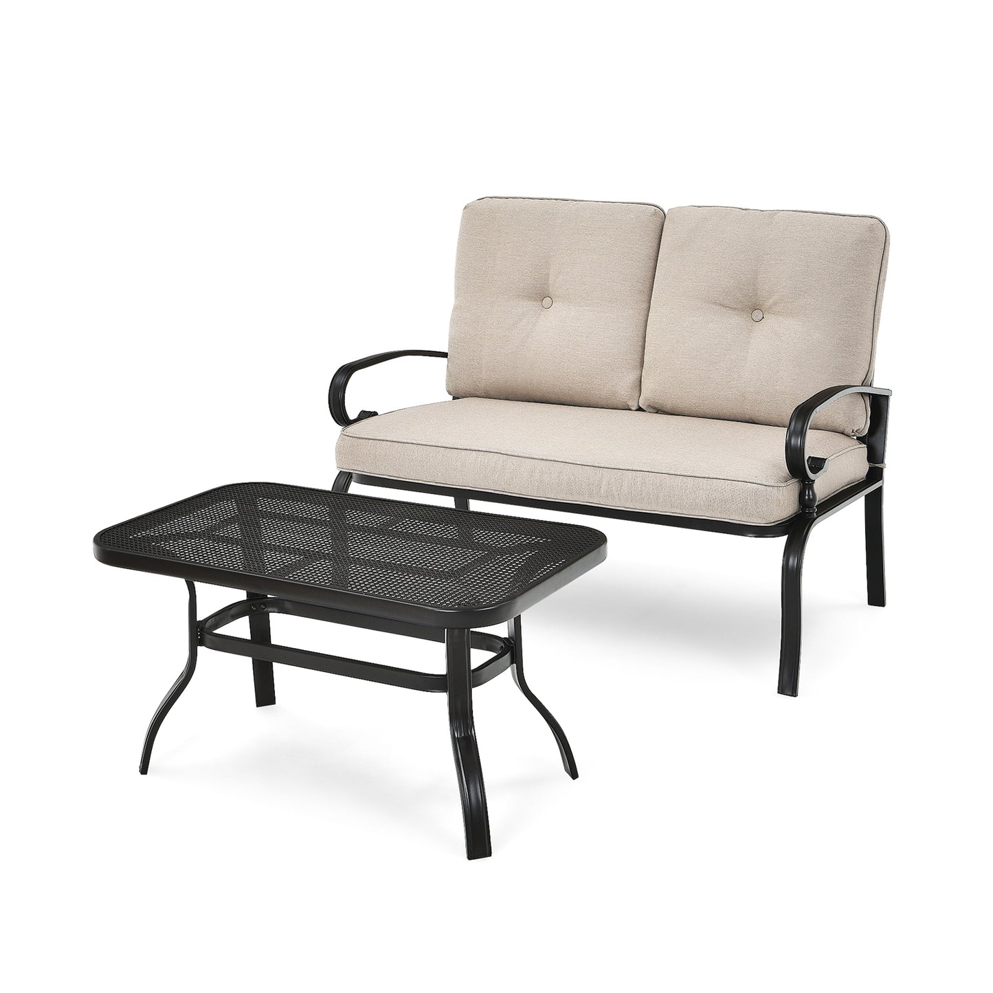 2-Piece Patio Loveseat Set with Cushions and Coffee Table