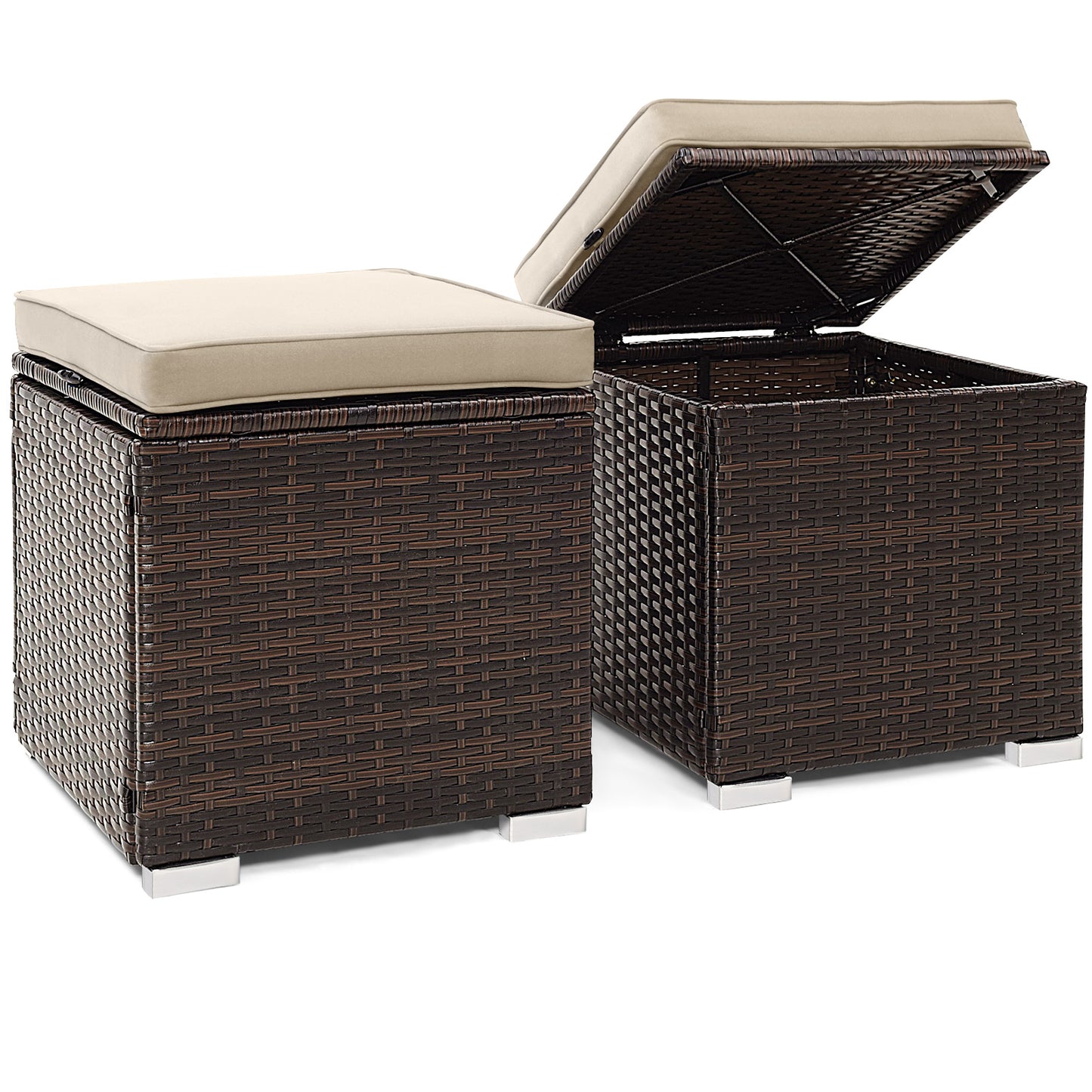 Patio Ottoman Set with Removable Cushions & Storage (2-Piece)