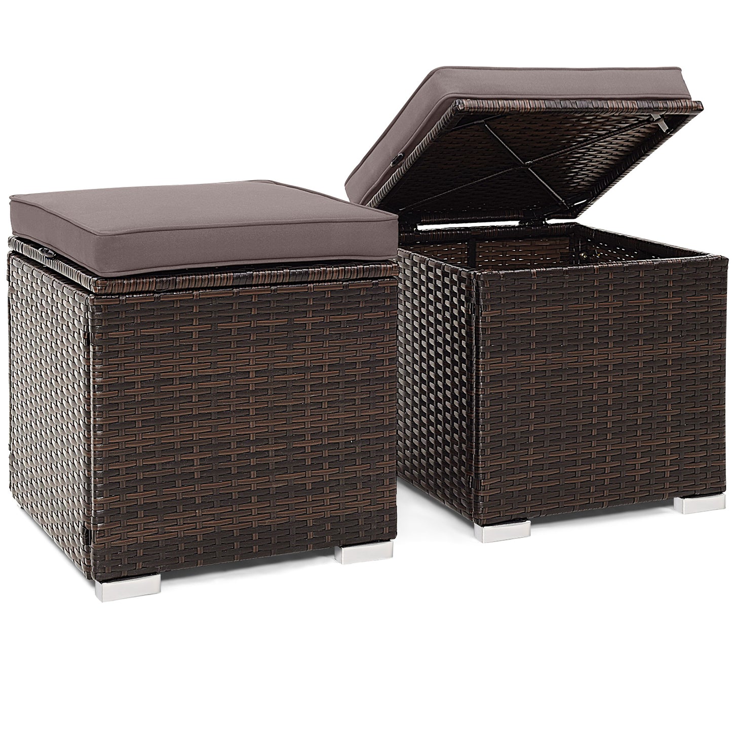 Patio Ottoman Set with Removable Cushions & Storage (2-Piece)