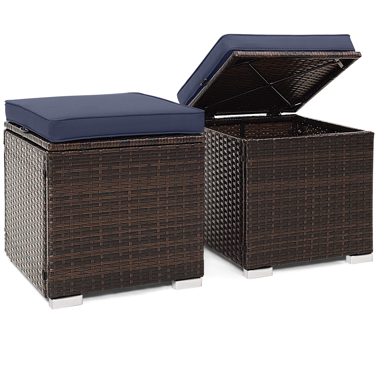 Patio Ottoman Set with Removable Cushions & Storage (2-Piece)