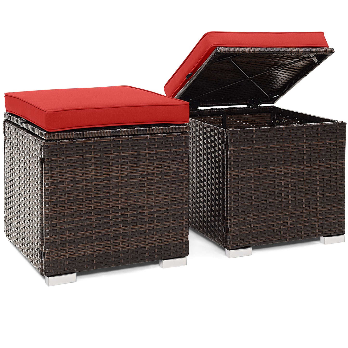 Patio Ottoman Set with Removable Cushions & Storage (2-Piece)