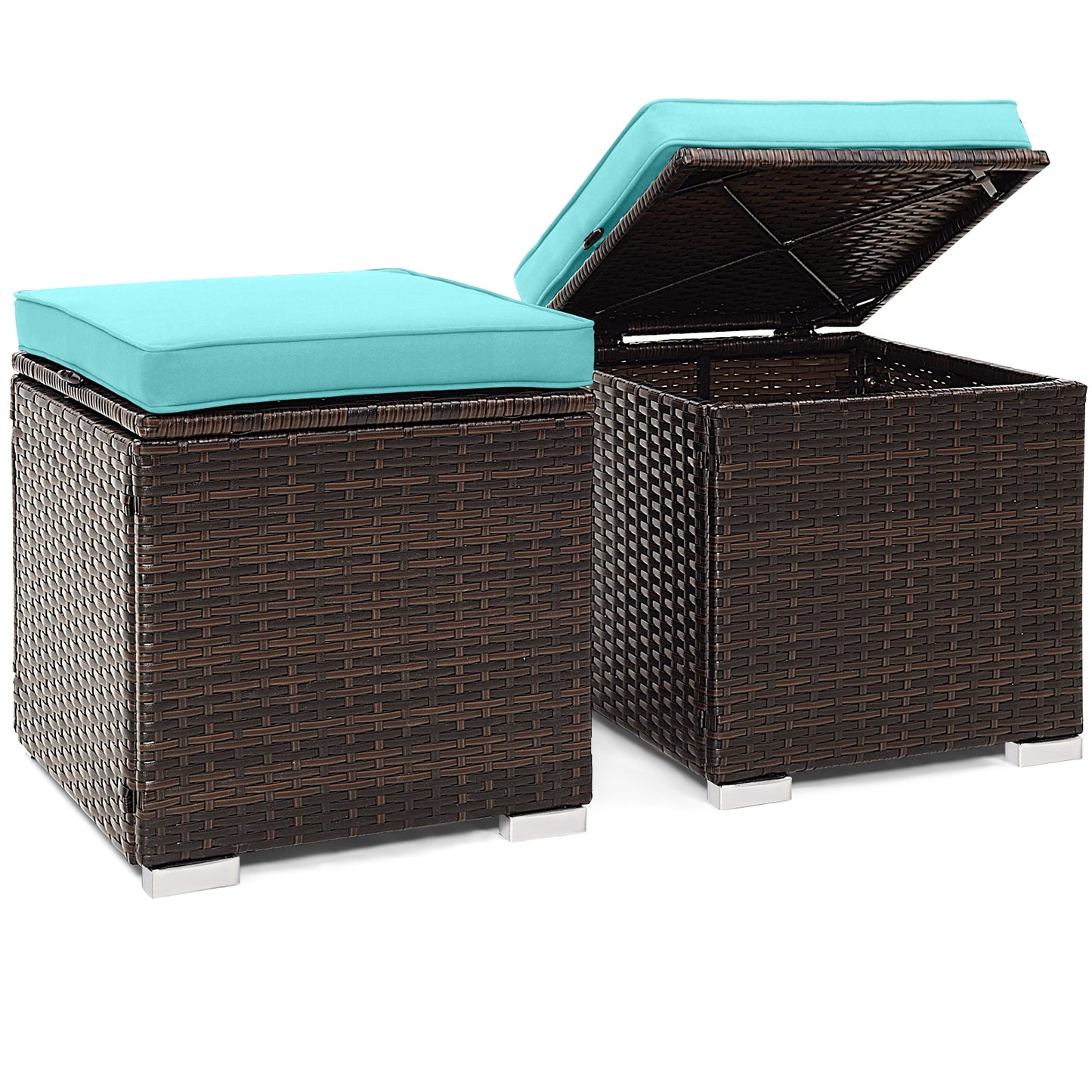 Patio Ottoman Set with Removable Cushions & Storage (2-Piece)
