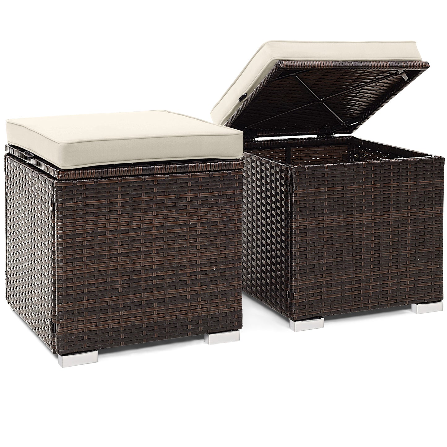 Patio Ottoman Set with Removable Cushions & Storage (2-Piece)