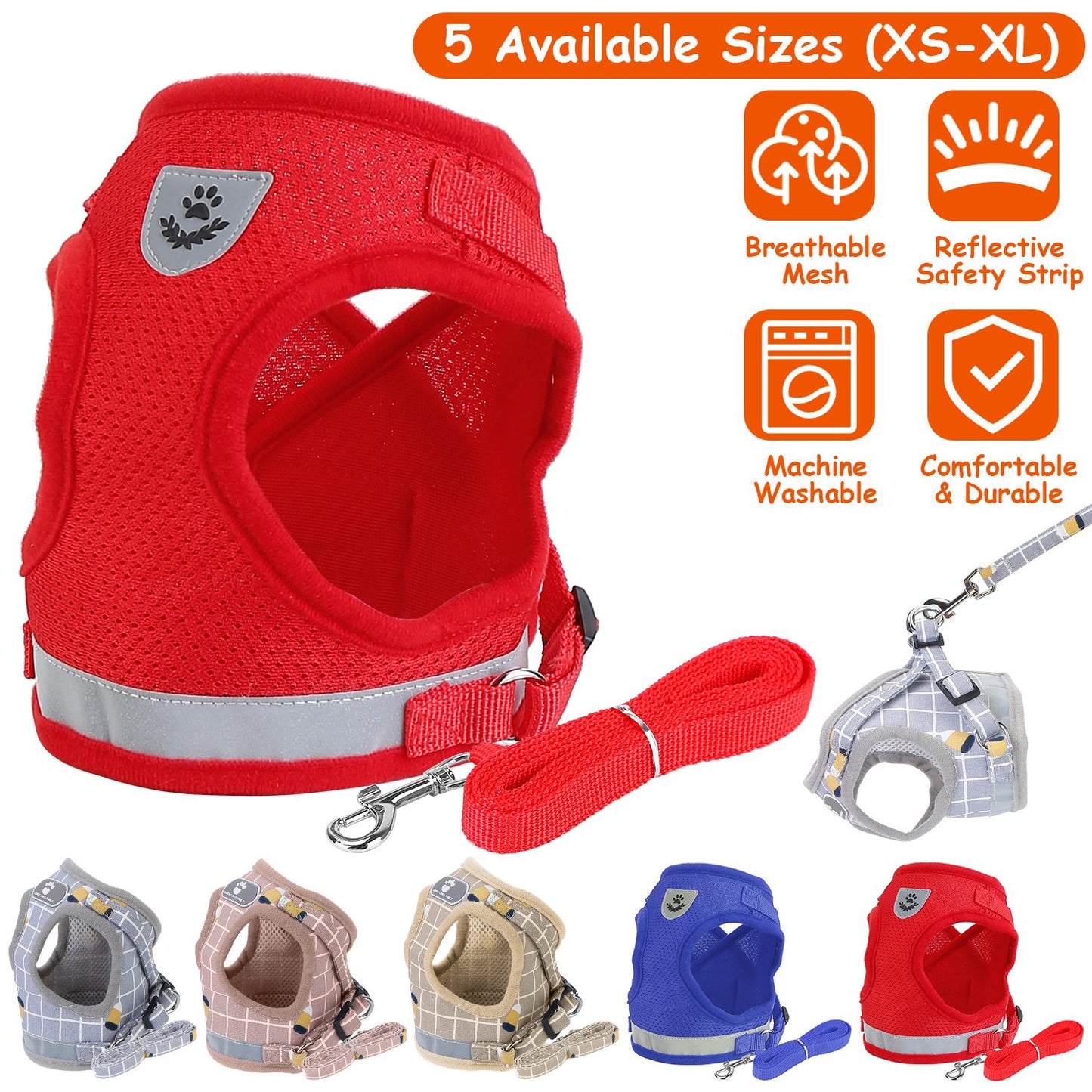 Reflective Dog Harness and Leash Set with Adjustable Mesh Vest
