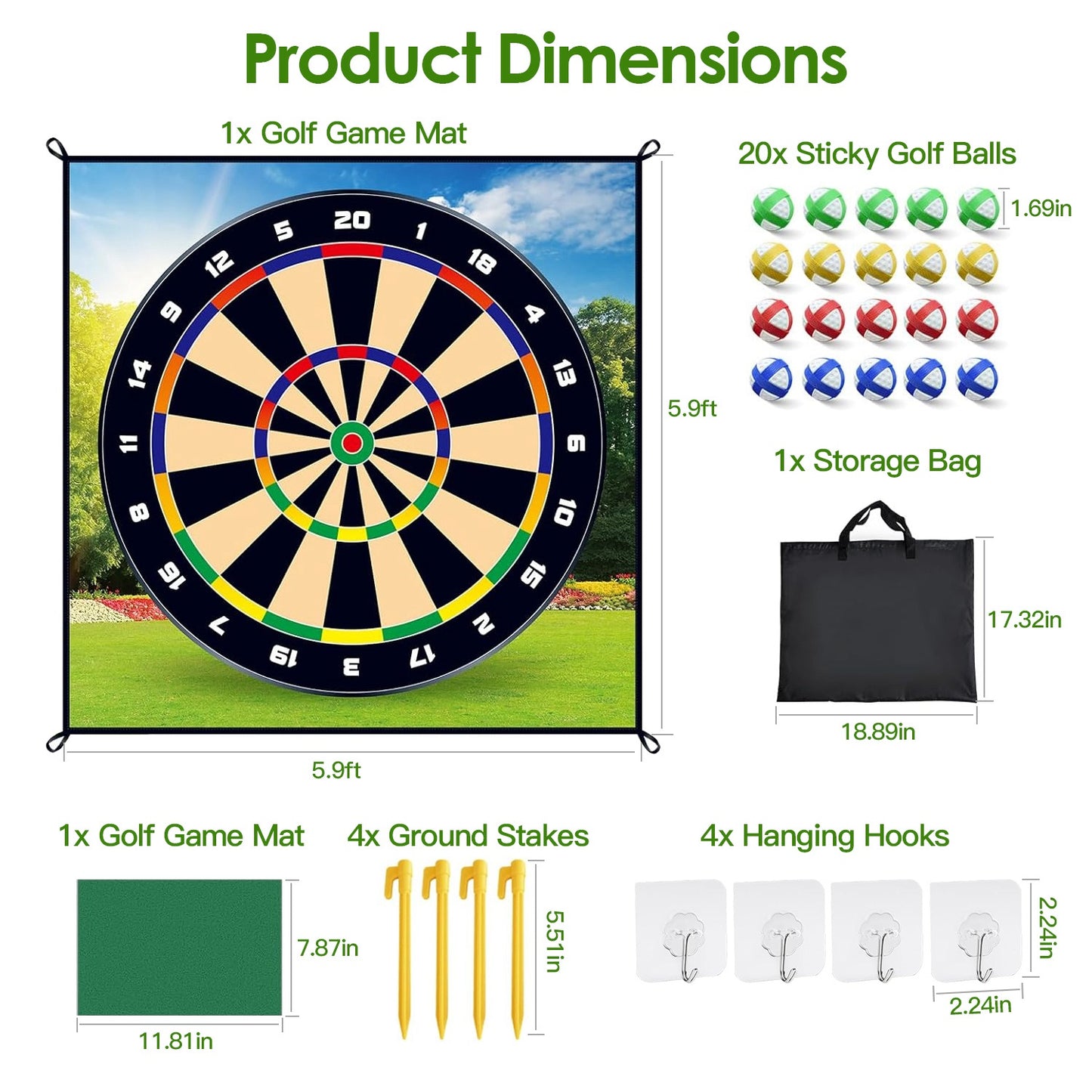 Golf Chipping Dart Game Mat Set with 20 Sticky Balls