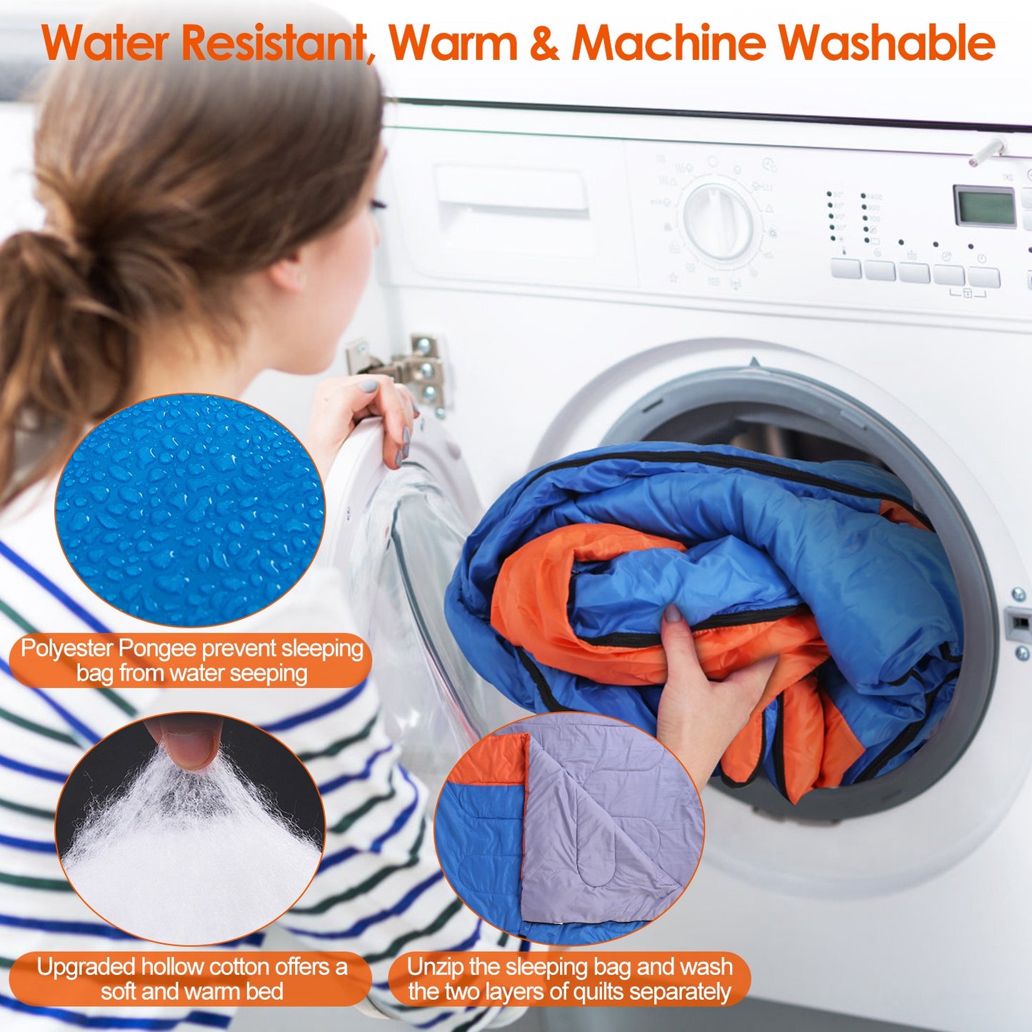 Double Sleeping Bag for 2-3 People - Water Resistant Cotton