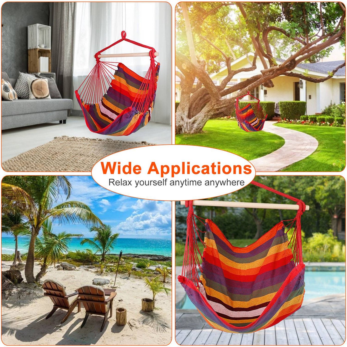 Hanging Hammock Chair with Pillows – 265 lbs Capacity