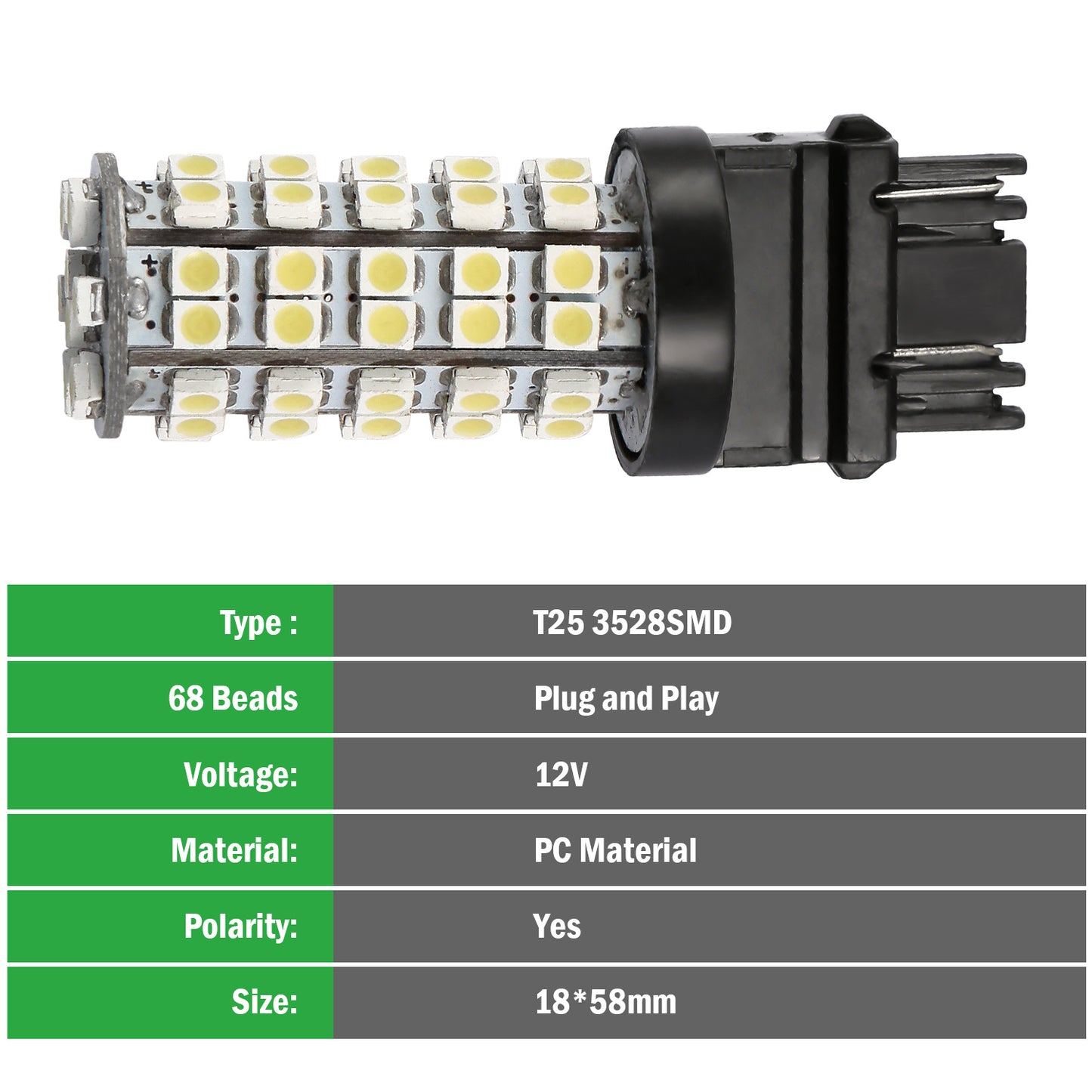 LED Car Light Bulbs 10-Pack 6000K White T25 3528SMD 760lm