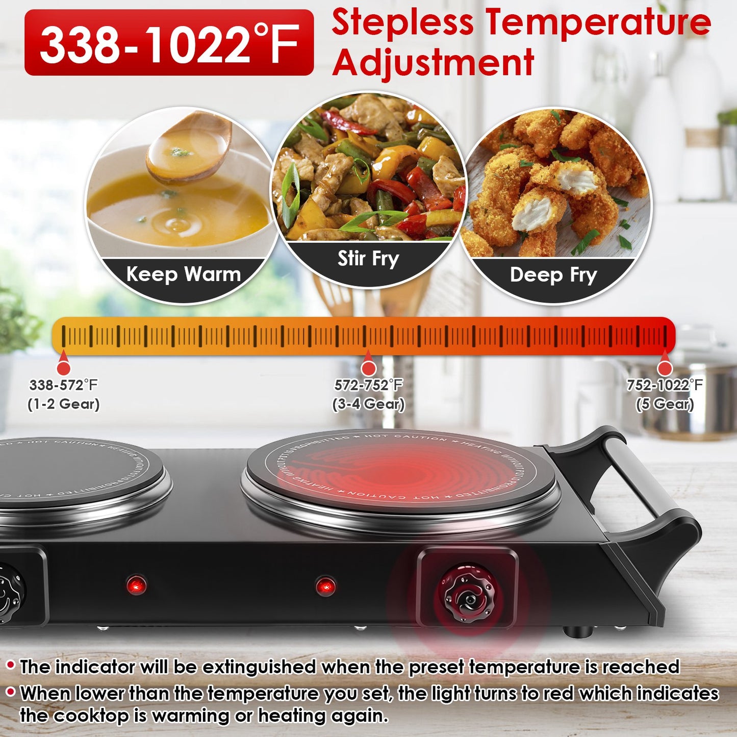 Electric Double Burner Hot Plate with Adjustable Temperature