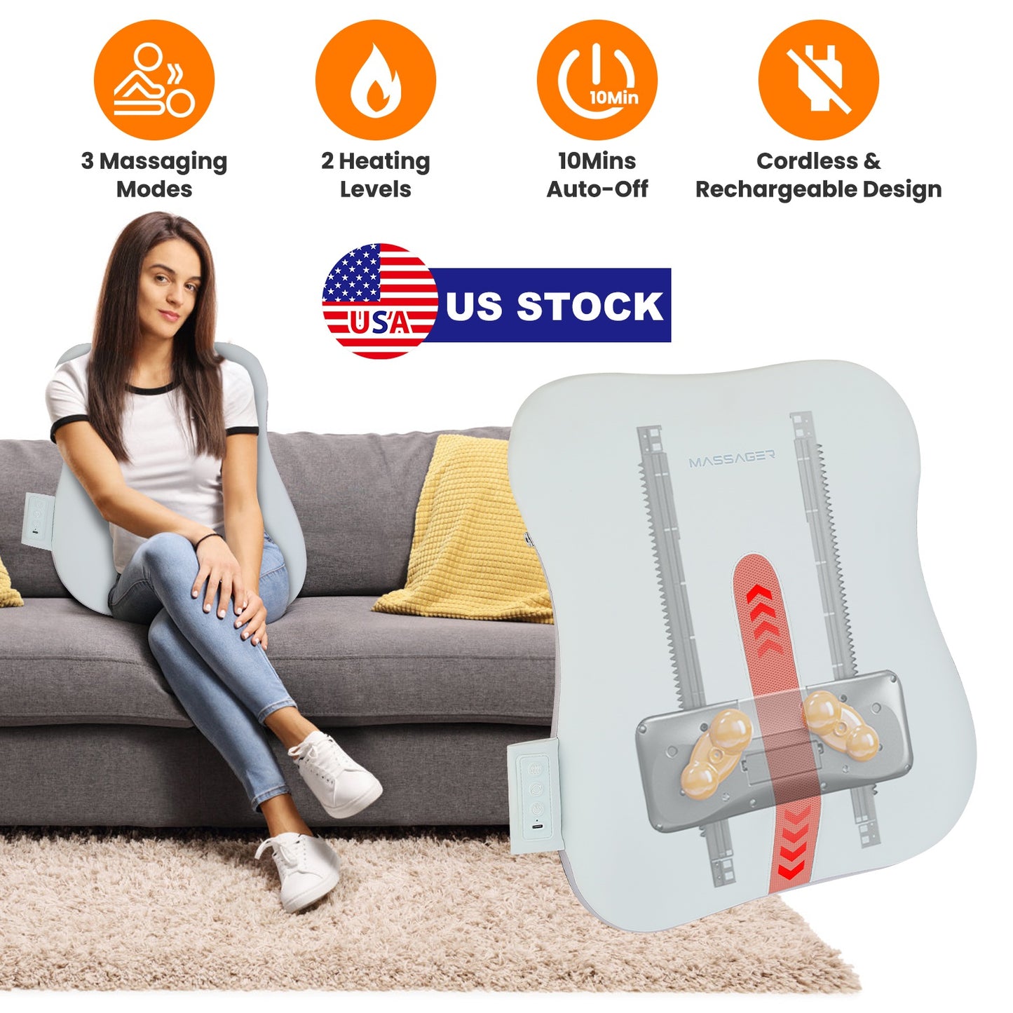 Shiatsu Back Massager with 3D Kneading & Cordless Design