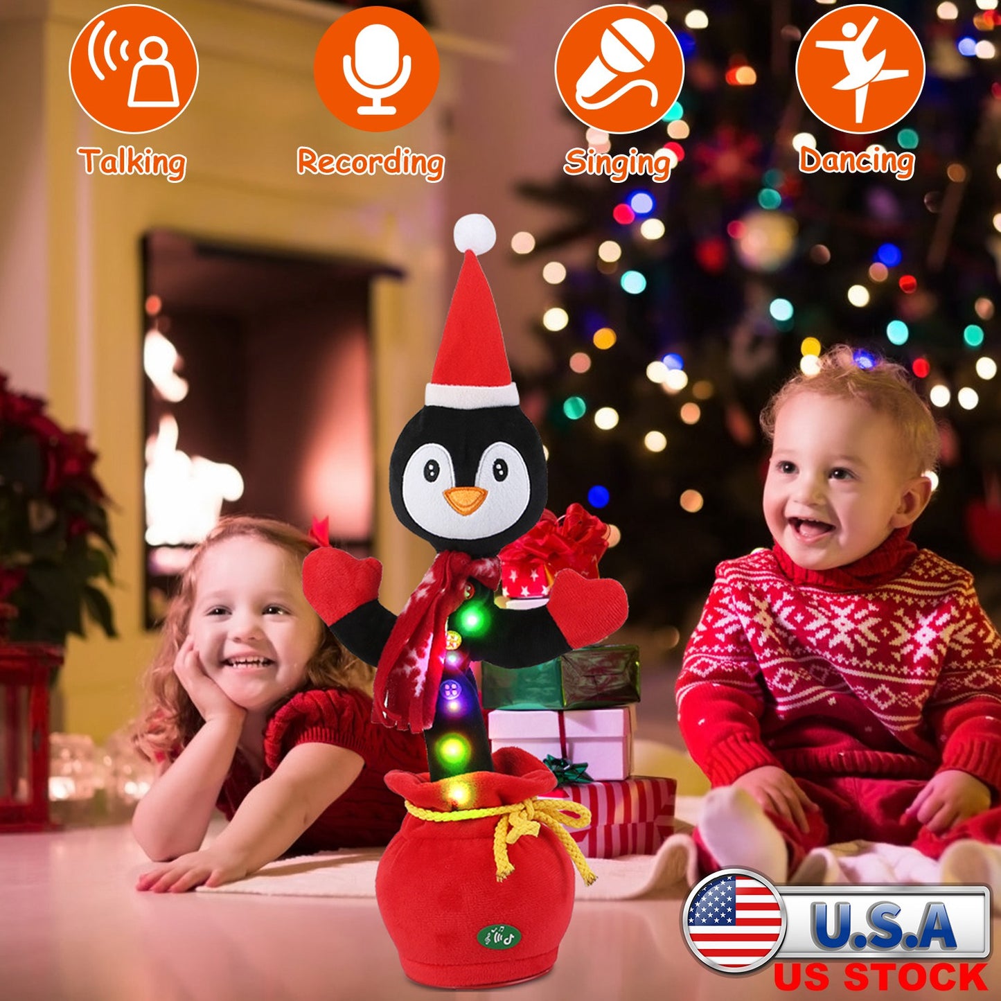 Dancing Christmas Plush Toy with Music, Lights & Recording