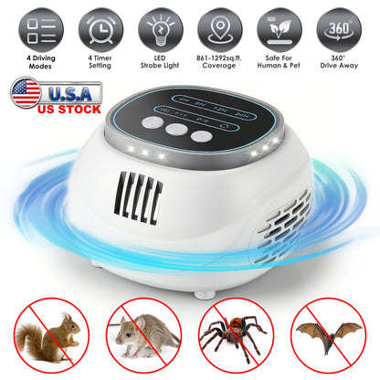 Ultrasonic Rodent Repeller with 4 Modes & Strobe Light