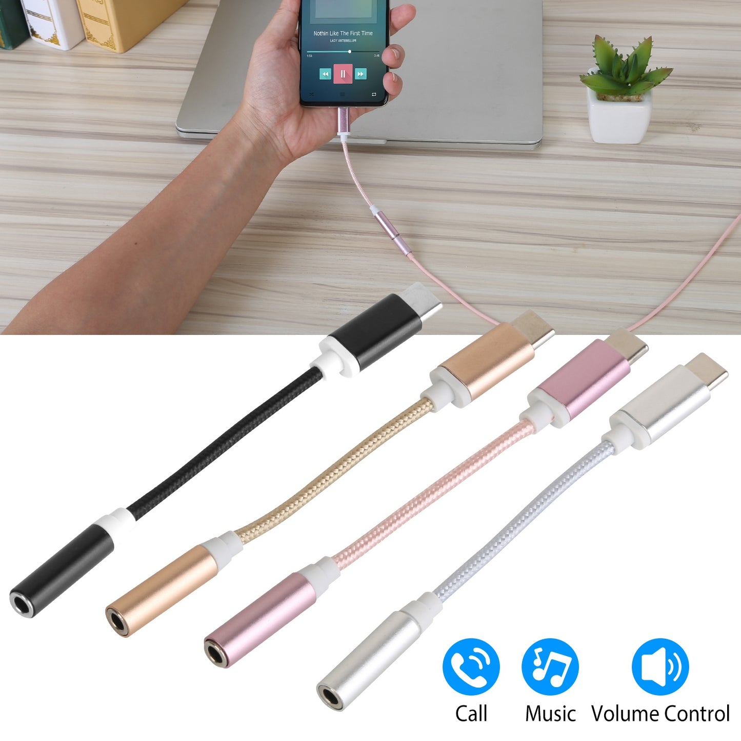 USB-C to 3.5mm Aux Audio Adapter Cable for Headphones