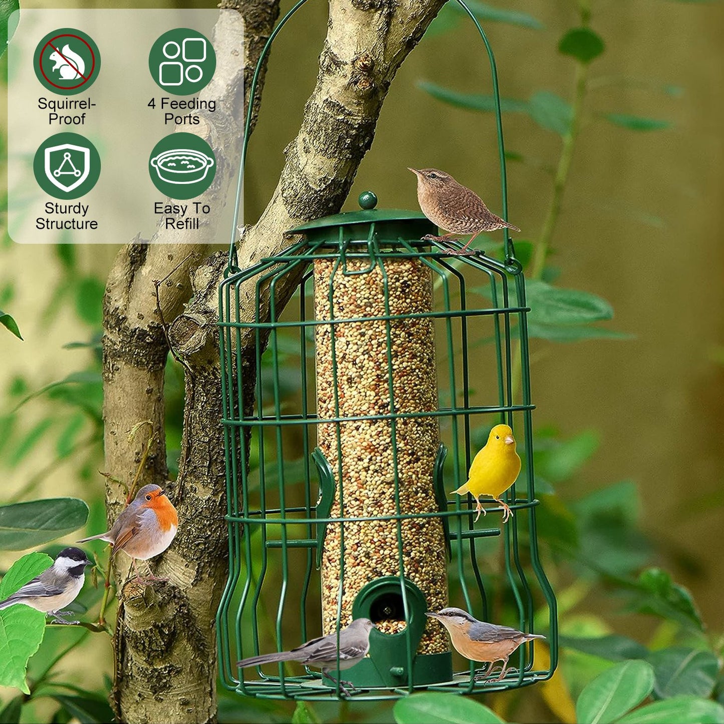 Squirrel-Proof Metal Bird Feeder with 4 Feeding Ports