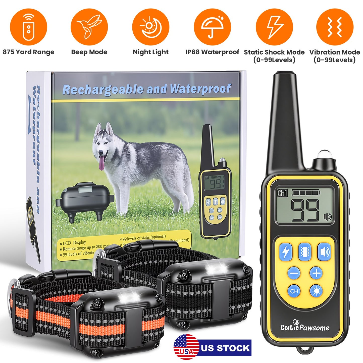 Dog Training Collar Receiver with Adjustable Belt IP67 Waterproof