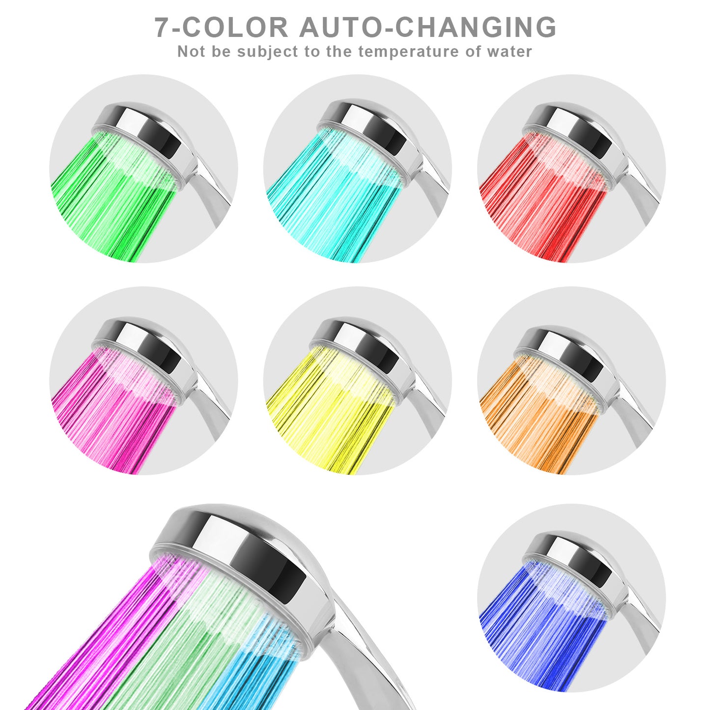 LED Color-Changing Handheld Shower Head with Hydropower