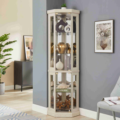 5-Tier Lighted Corner Curio Display Cabinet Adjustable Glass Display Case with Light Bulb Anti-Tipping Hardware for Coll