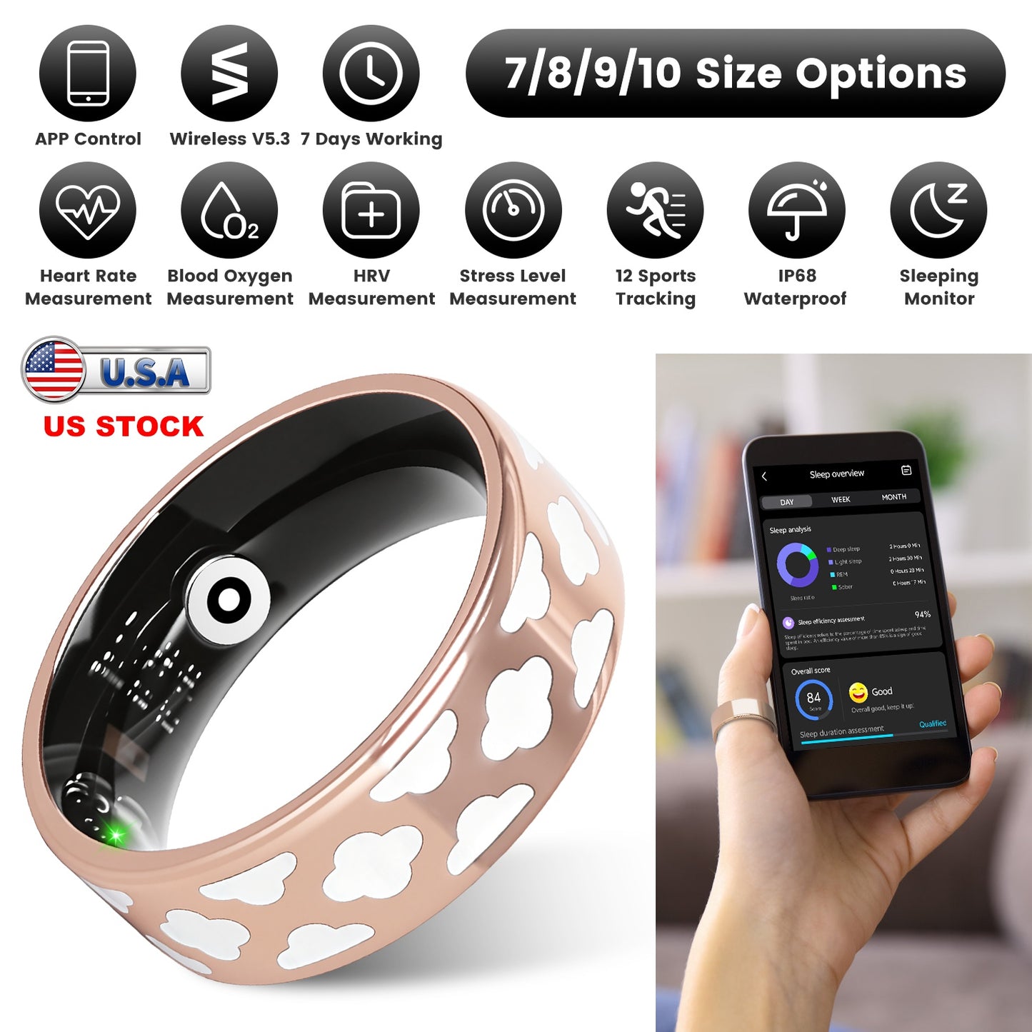 Smart Ring Health Tracker with Sleep & Fitness Monitoring