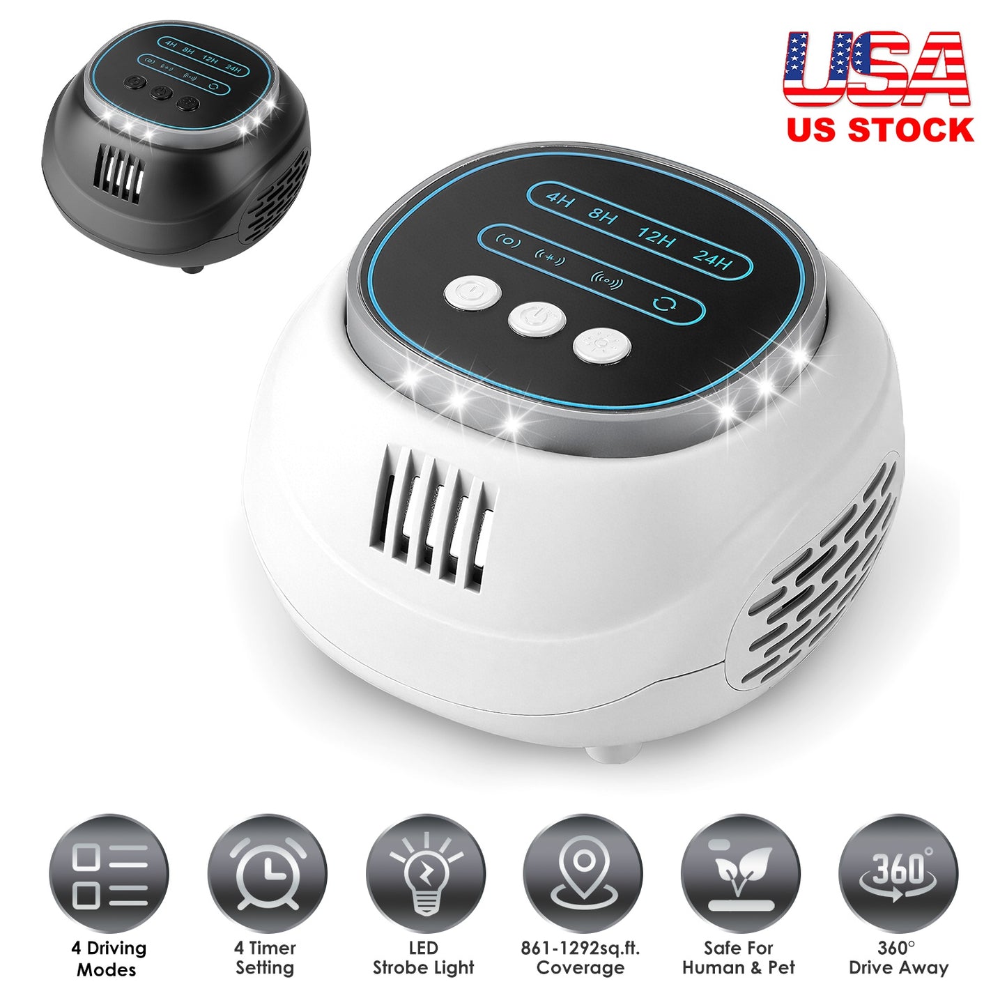 Ultrasonic Rodent Repeller with 4 Modes & Strobe Light