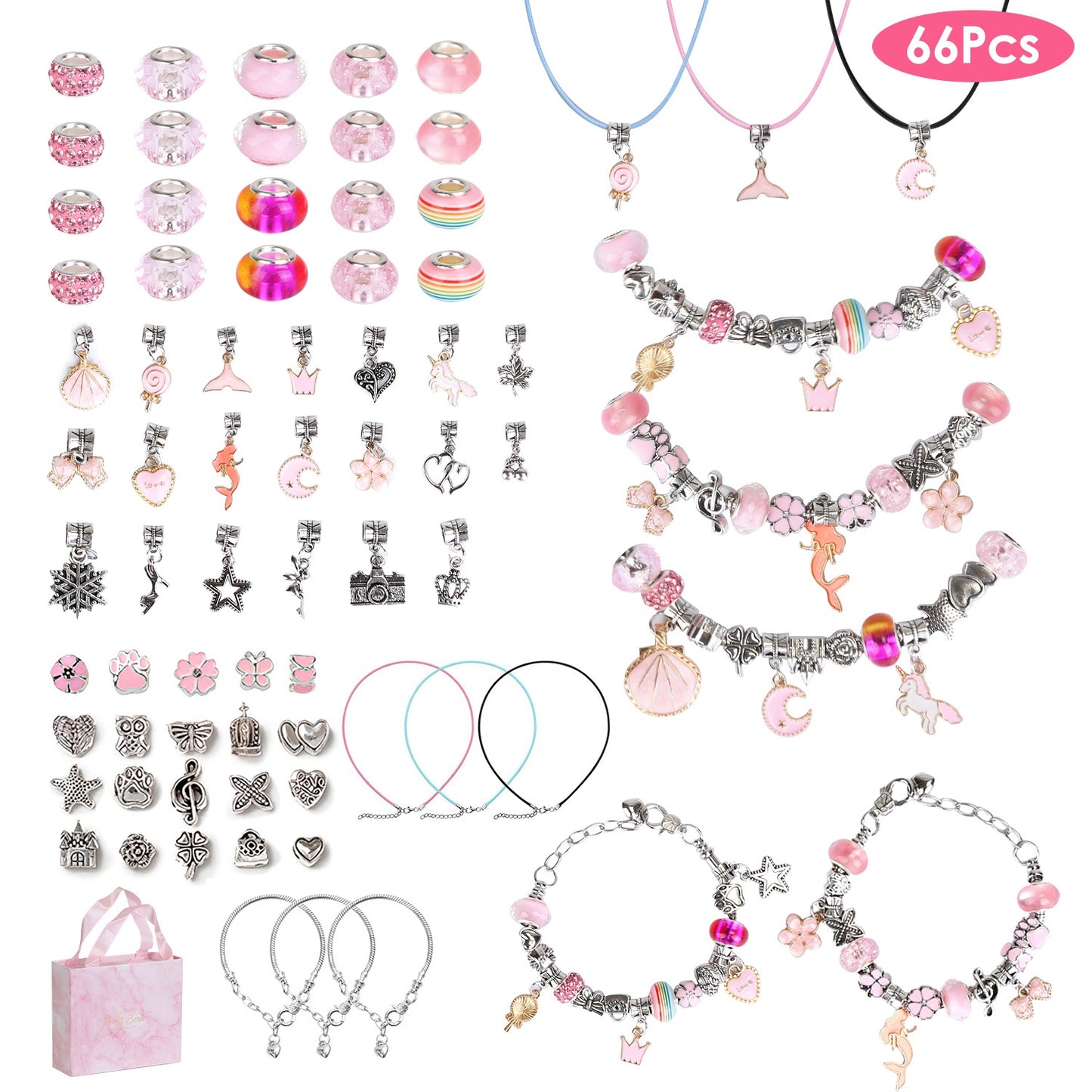66-Piece Kids' DIY Charm Bracelet Kit
