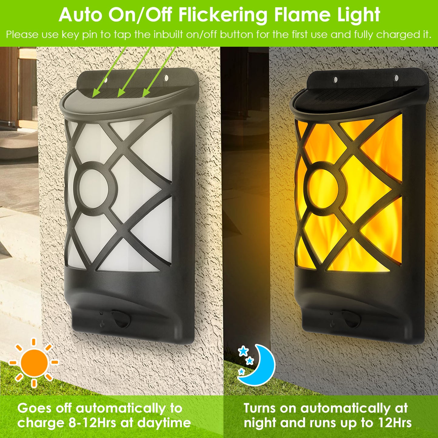 Solar Flame Wall Light with 96 LEDs - Waterproof Outdoor