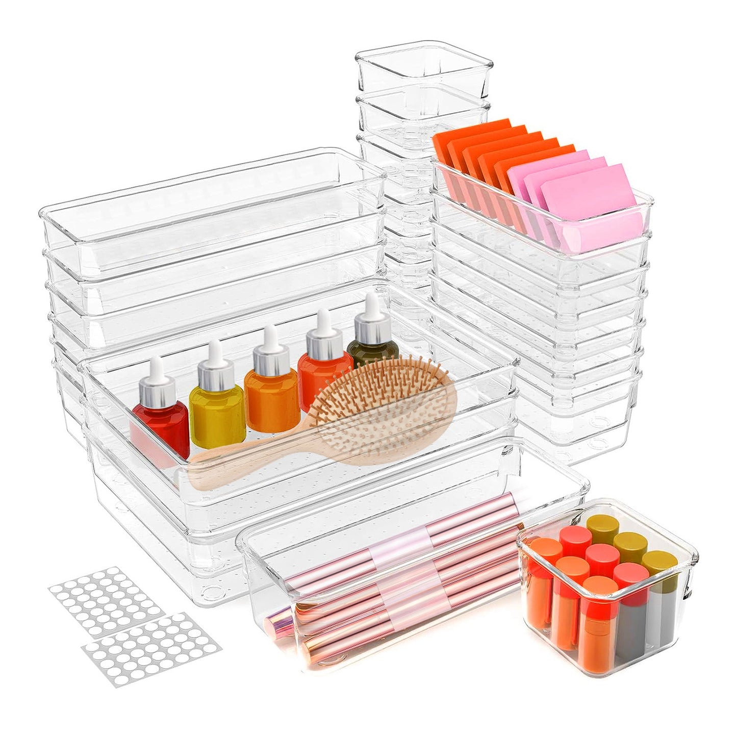 Clear Drawer Organizers Set - 25 Piece Storage Bins