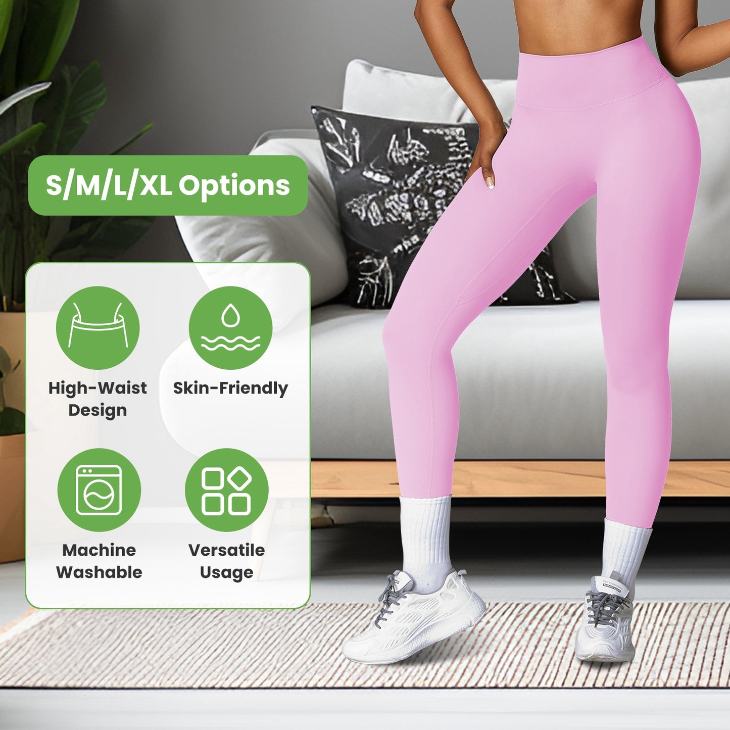 High Waist Workout Leggings with Tummy Control - 25" Inseam