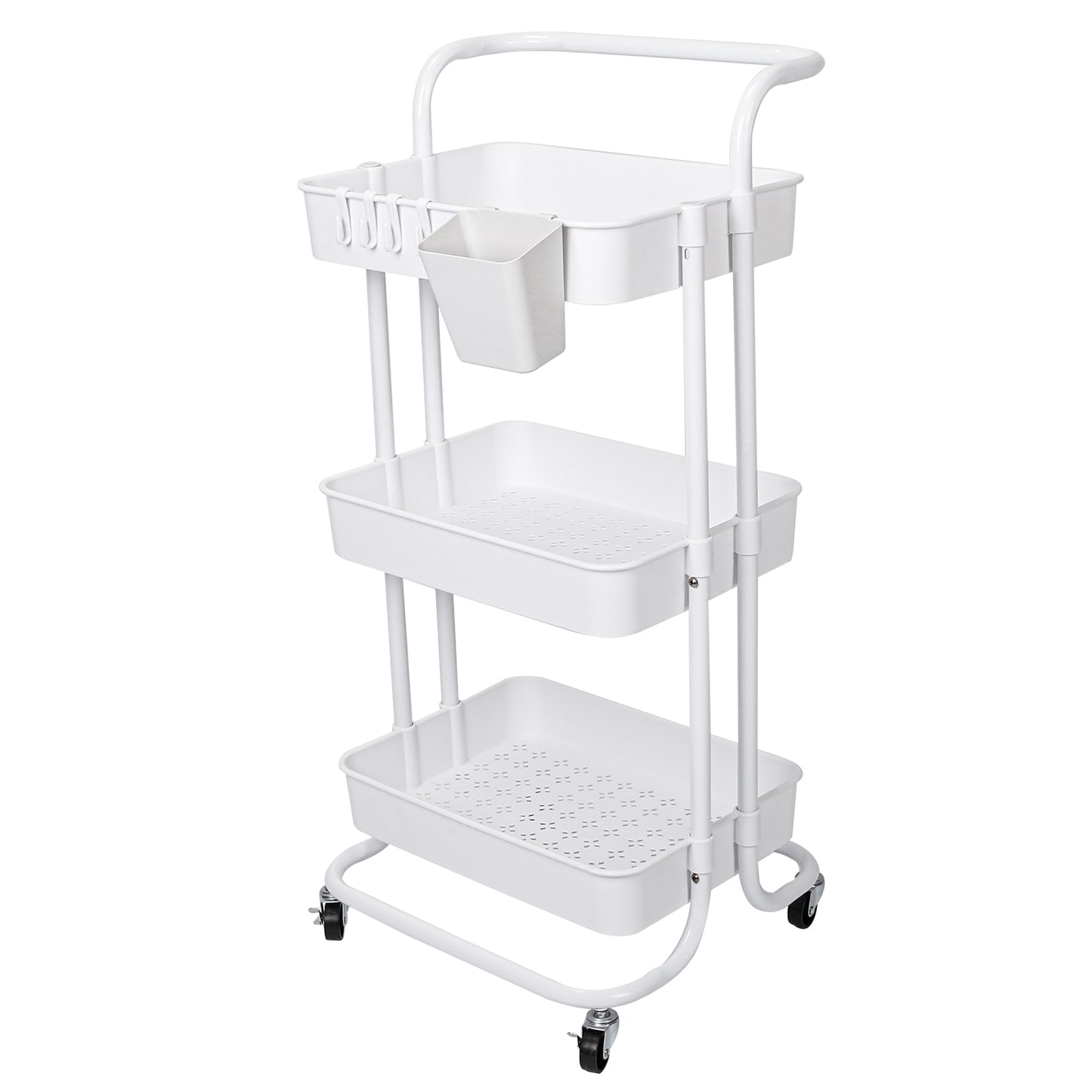 3-Tier Rolling Utility Cart with Lockable Wheels & Mesh Baskets