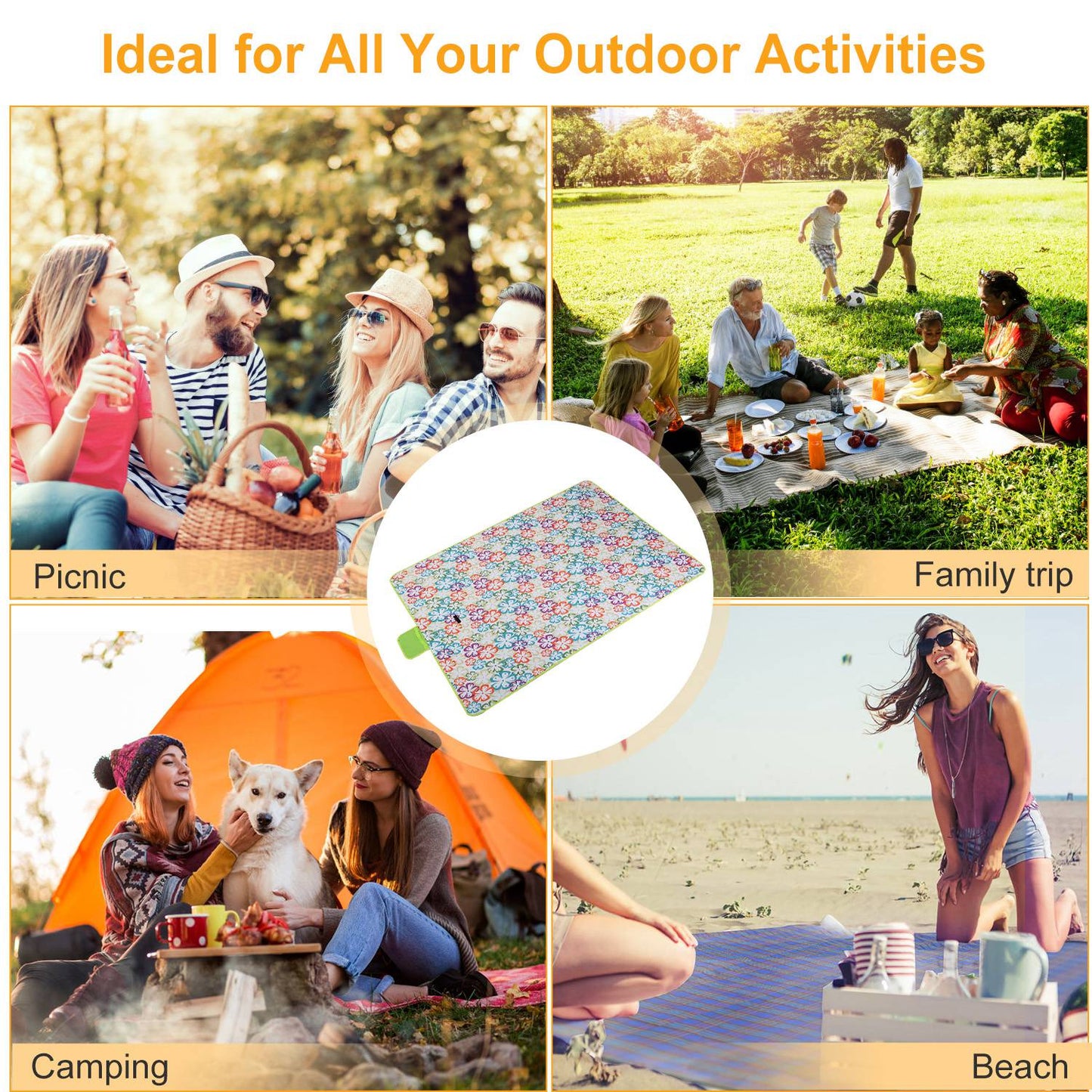 Waterproof Picnic Blanket 60x78 with Carrying Strap