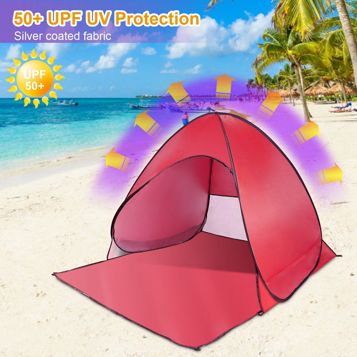 Pop Up Beach Tent Sun Shade Shelter Anti-UV Automatic Waterproof Tent Canopy for 2/3 Man w/ Net Window Storage Bag for Outdoor Beach Camping Fishing P