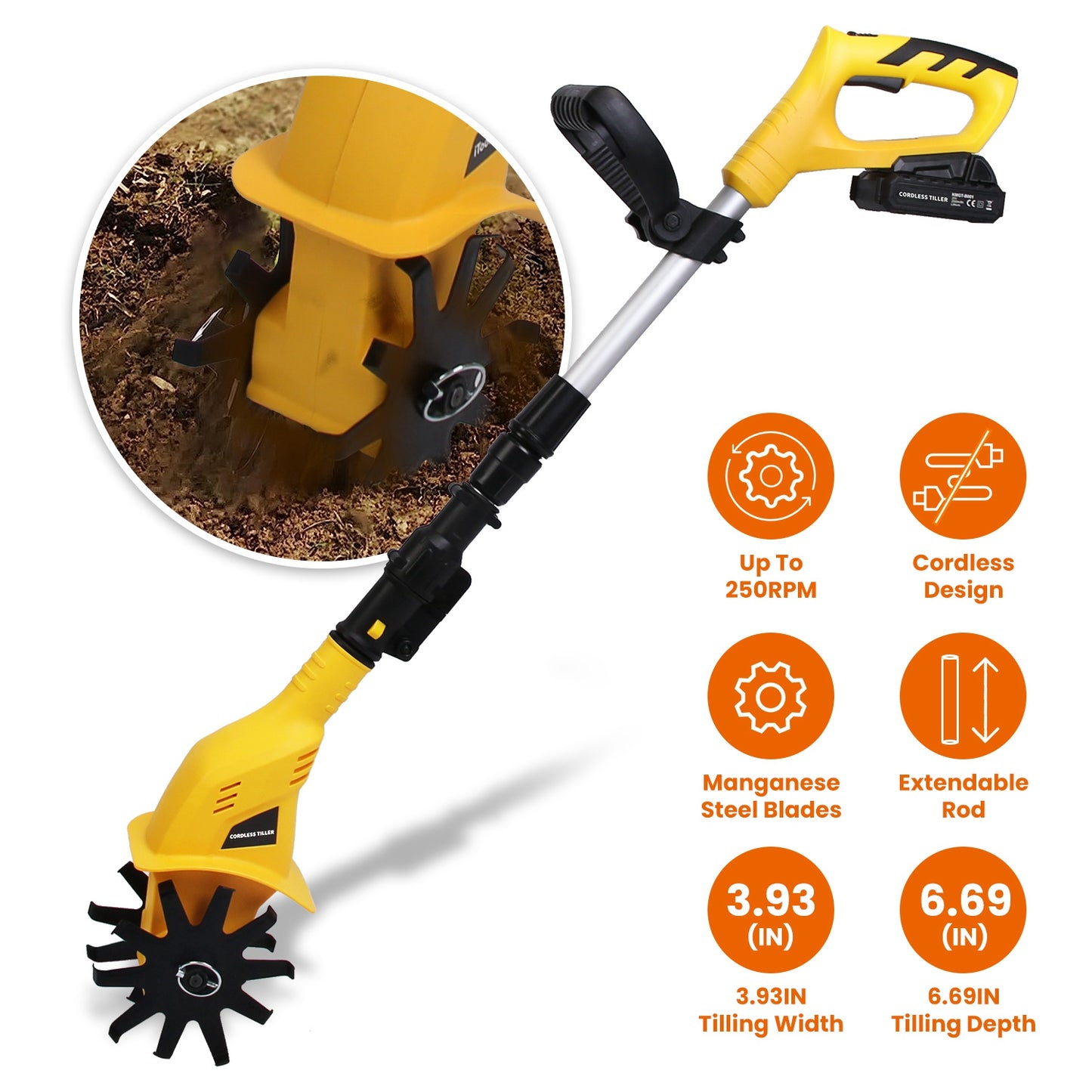 Cordless Electric Garden Tiller 20V Battery Powered Cultivator