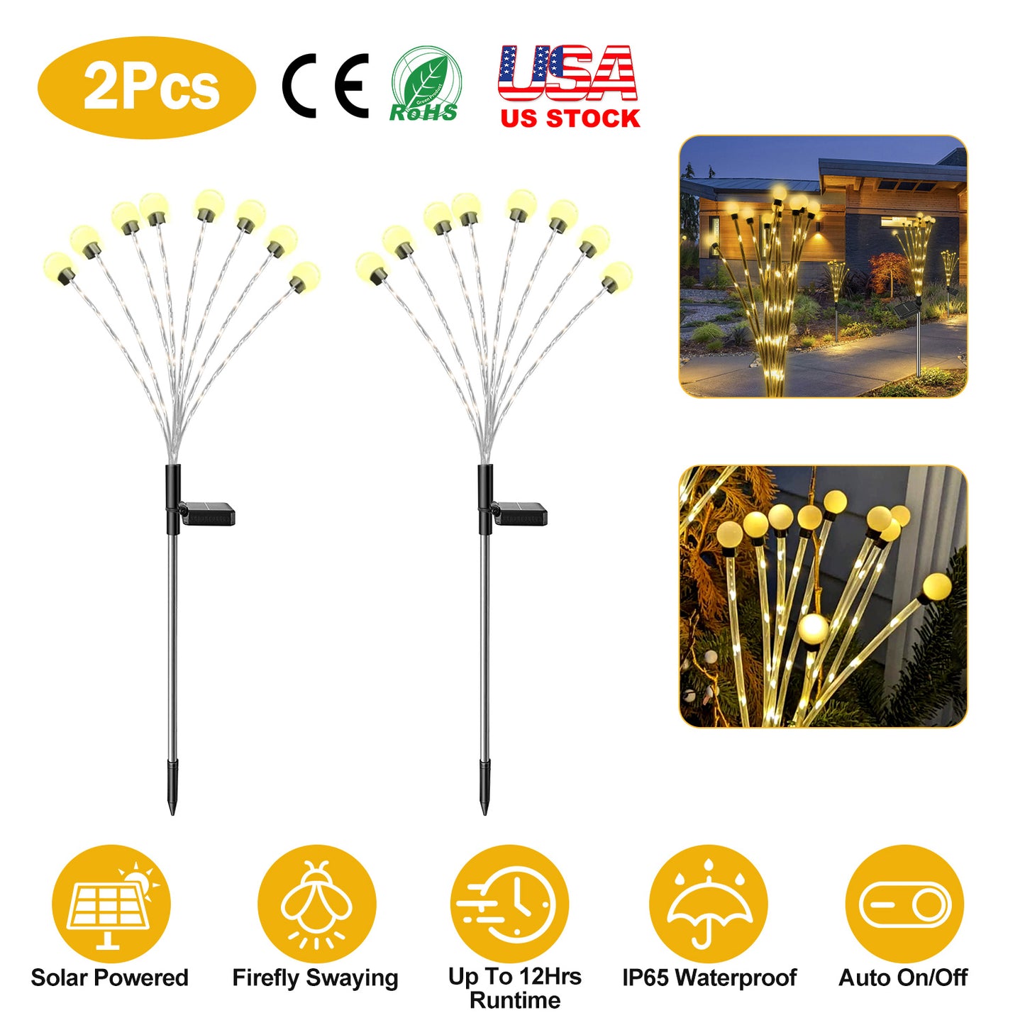 Solar Firefly Lights Swaying Garden Pathway Stakes (2-Pack)