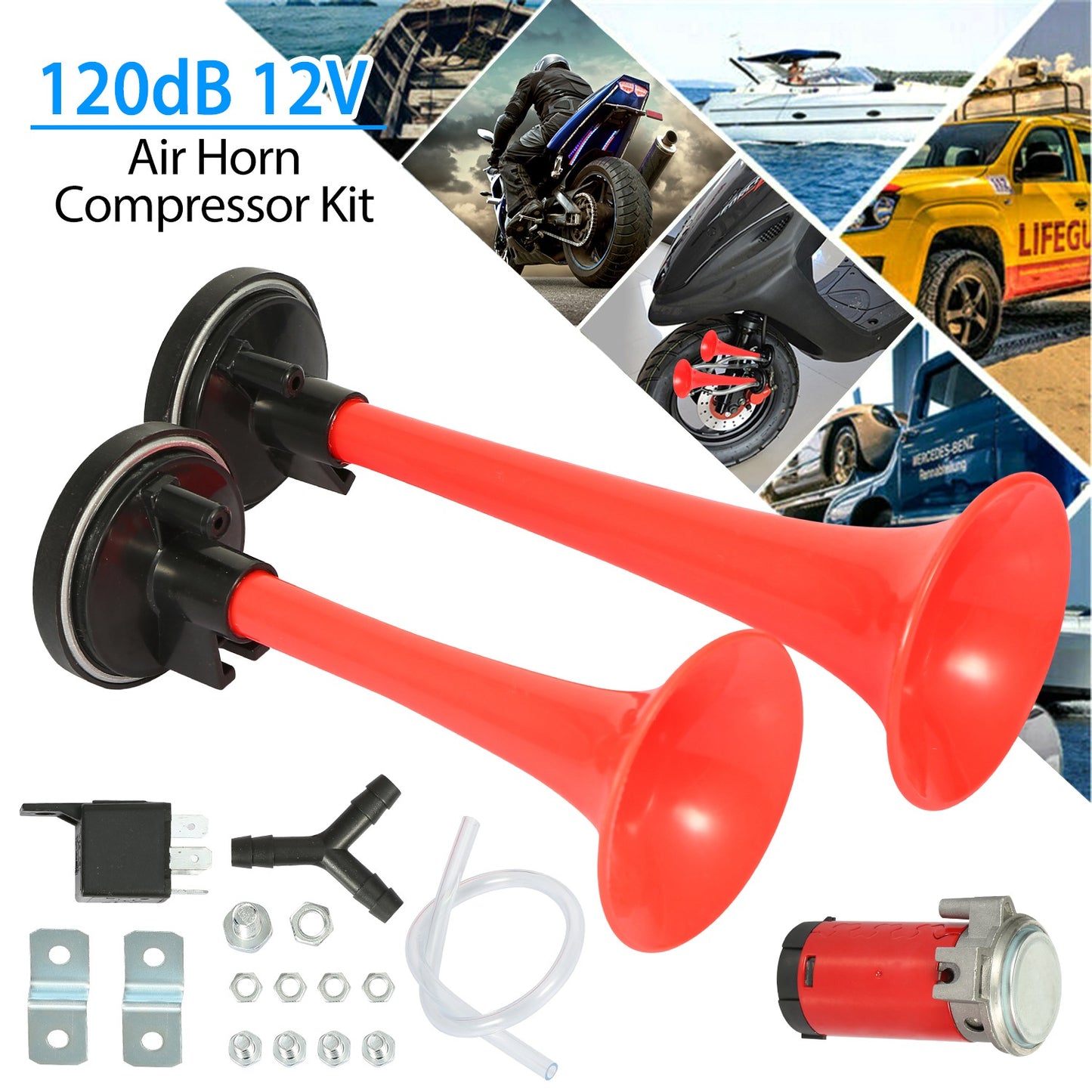 Dual Trumpet Air Horn Kit 12V 120dB with Compressor