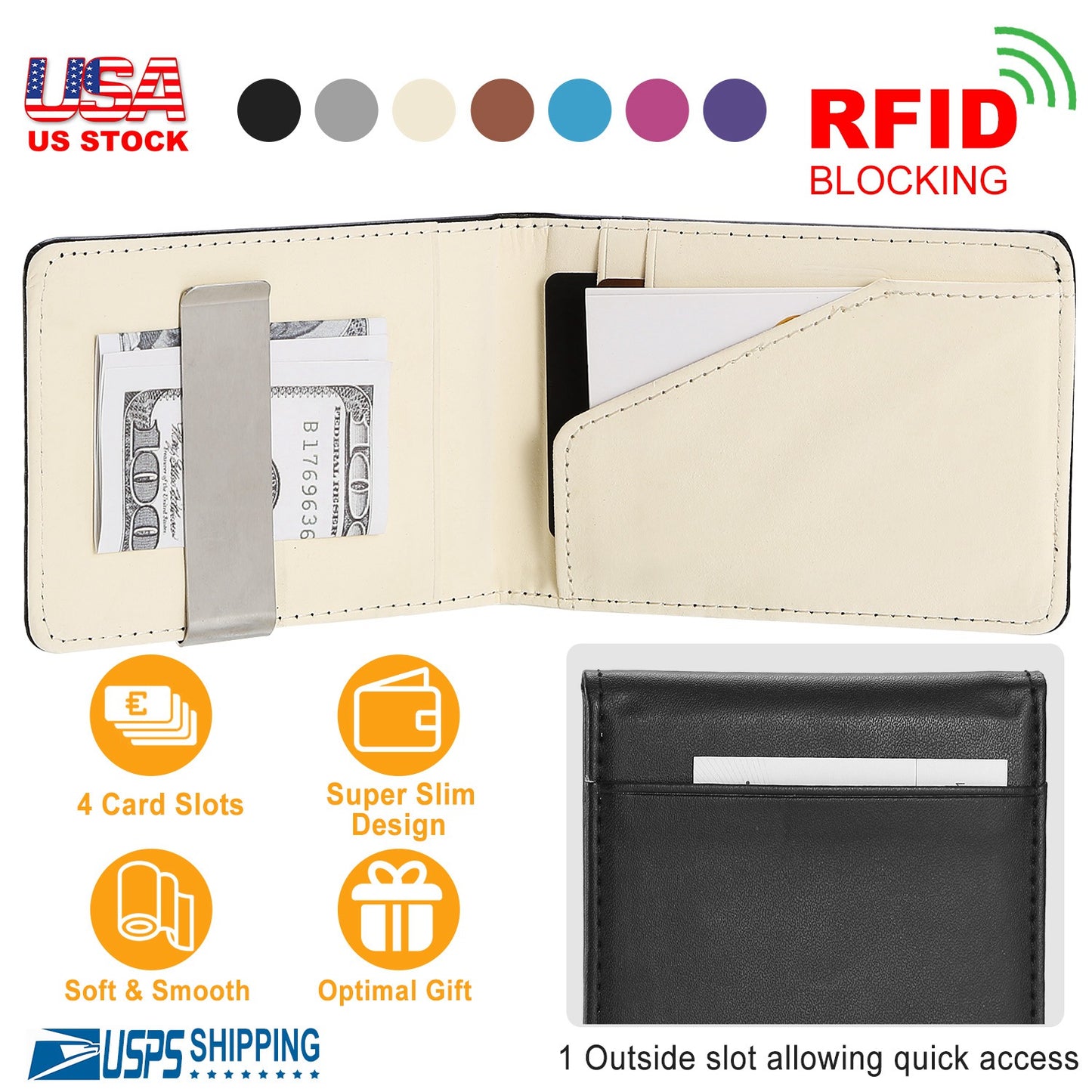 Unisex Leather Wallet Blocking Slim Bifold Credit Card Holder