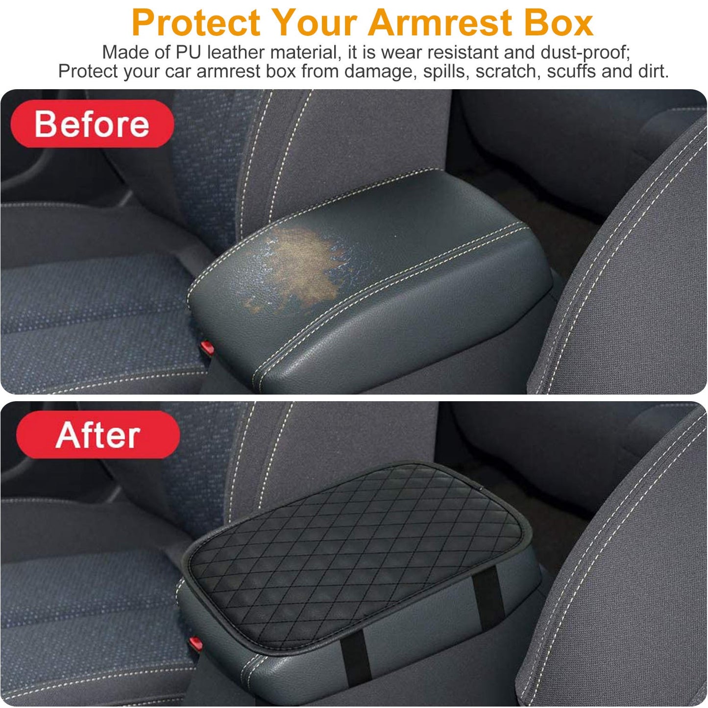 Car Armrest Pad Cover - PU Leather Console Cushion Protector