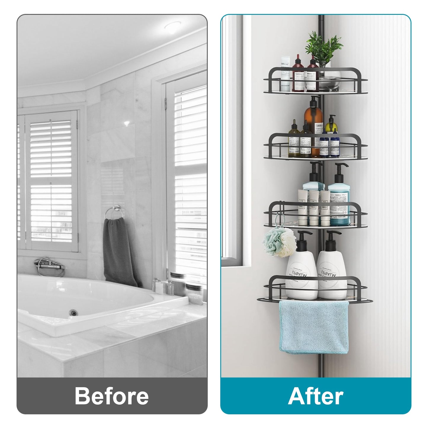 Corner Shower Caddy with 4 Adjustable Shelves