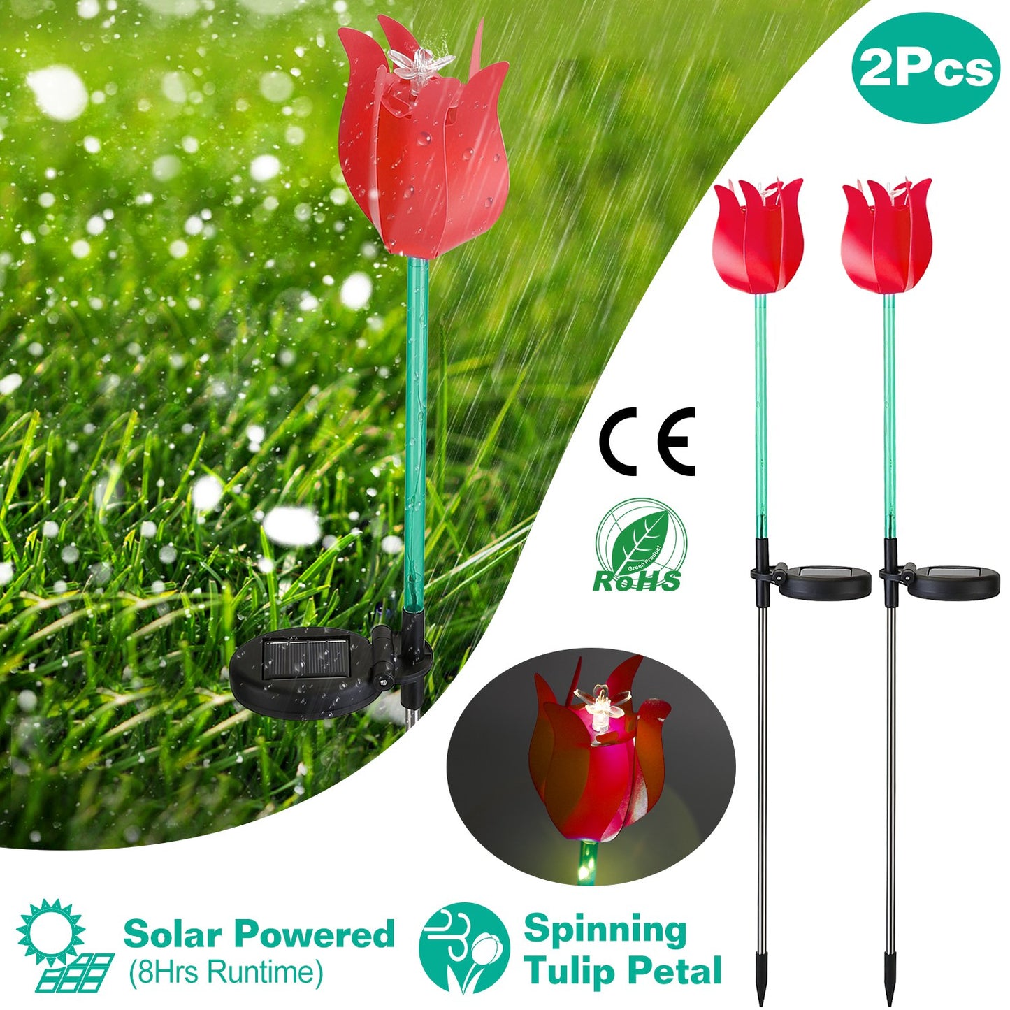 Solar Powered Tulip Garden Stake Light with Windmill