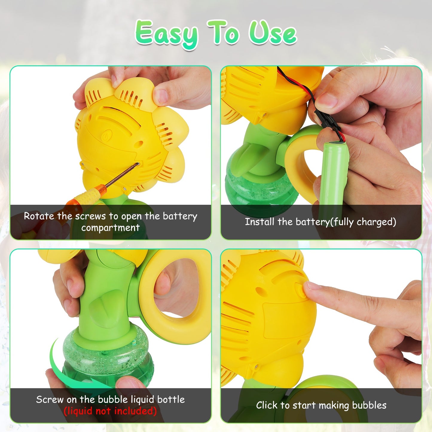 Rechargeable Sunflower Bubble Machine with LED Lights (2-Pack)