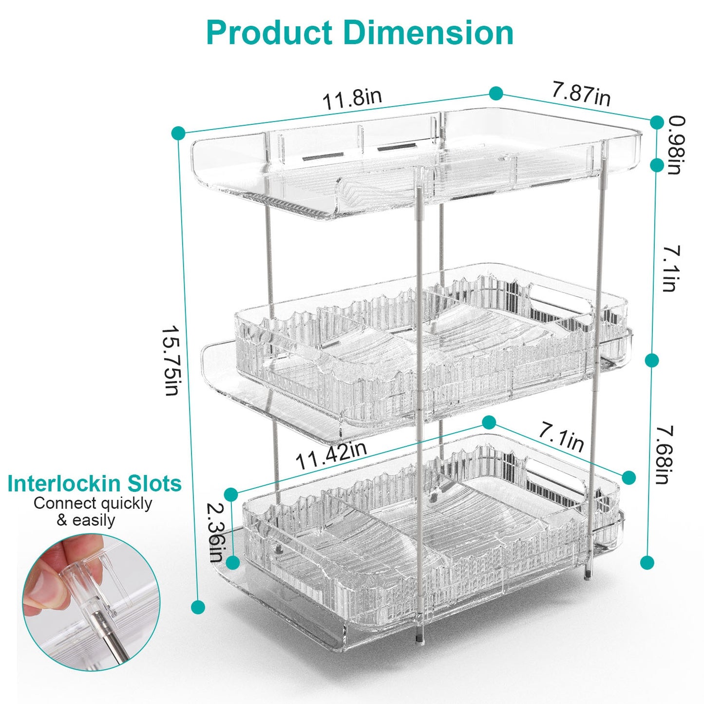 3-Tier Clear Bathroom Organizer with Drawers (2-Pack)