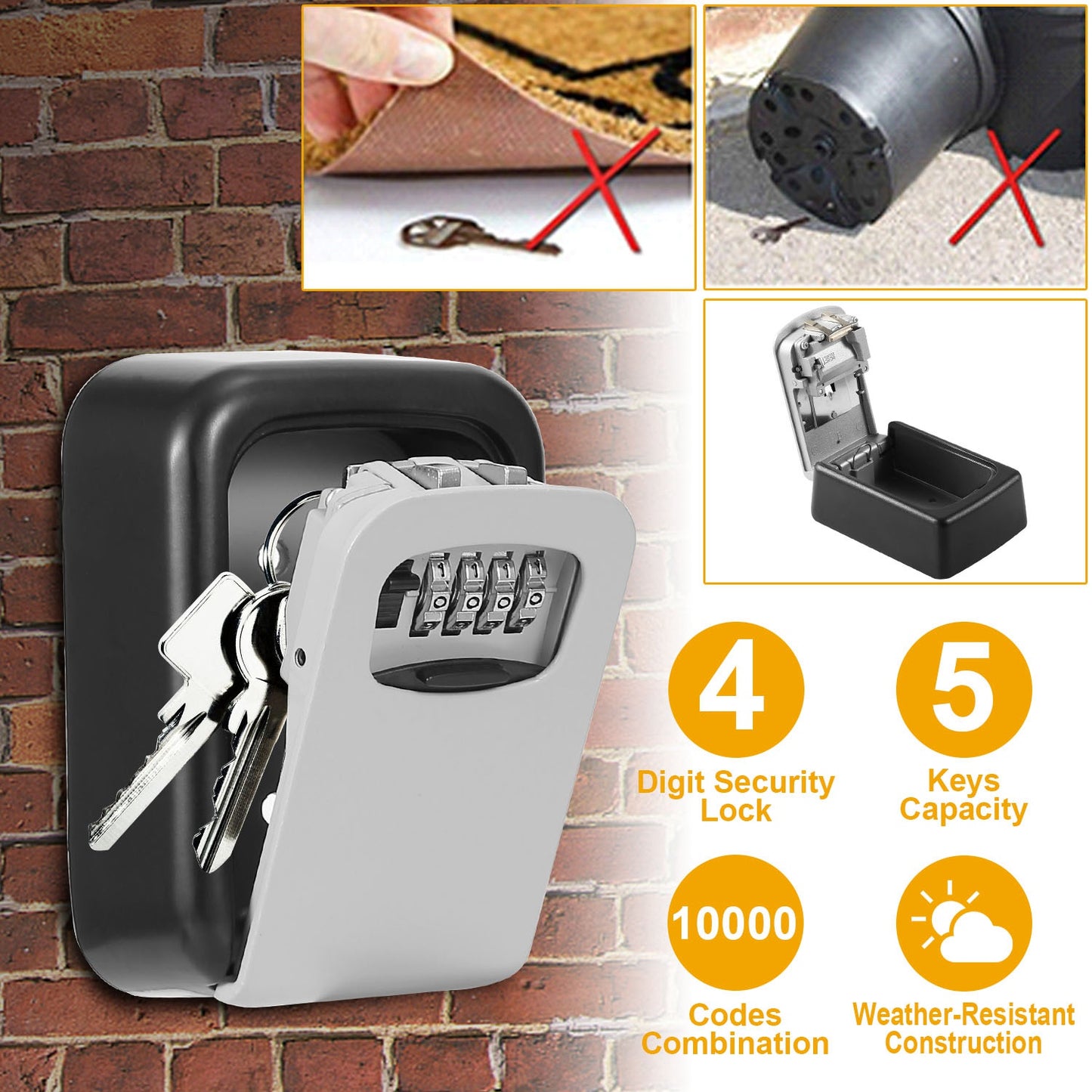 Wall Mounted Key Lock Box with 4-Digit Combination
