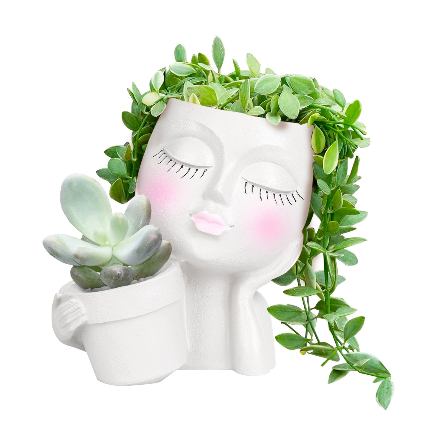 Girl Face Planter Pot with Dual Opening & Drainage Hole