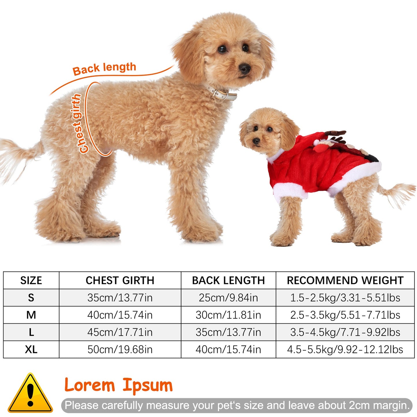 Santa Claus Pet Costume with Reindeer Antlers for Dogs & Cats