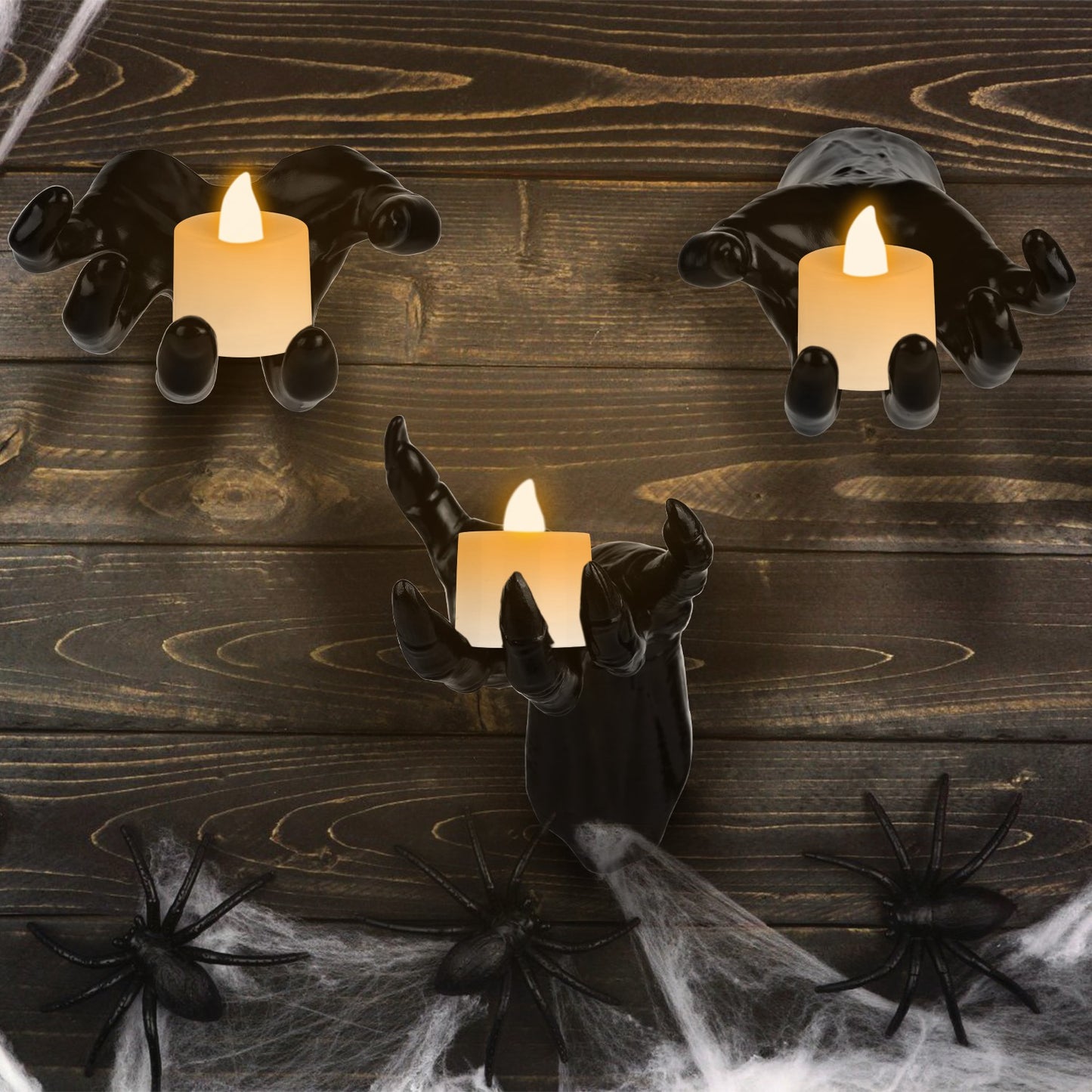 Creepy Reaching Hands Wall Decor with Lighted Candles 3-Piece