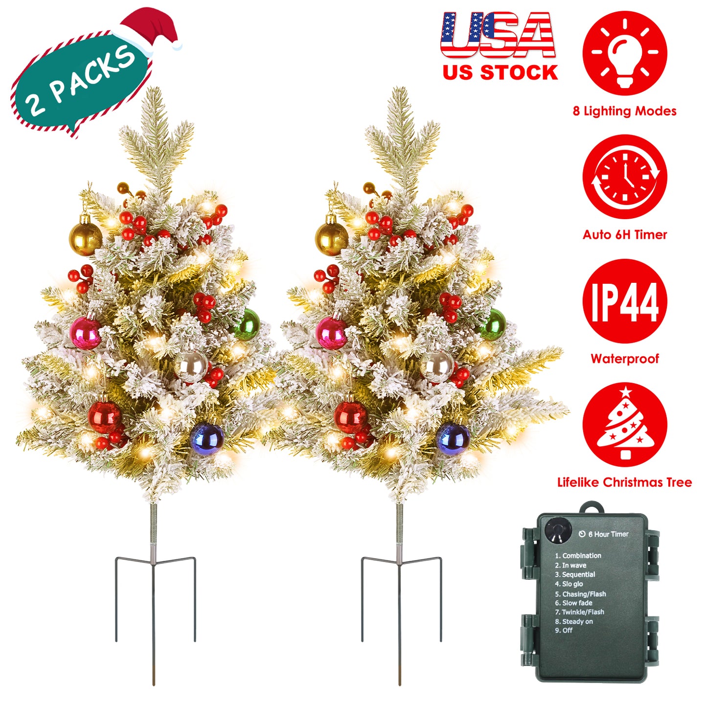 Battery Powered LED Christmas Tree Urn Filler - 2 Pack