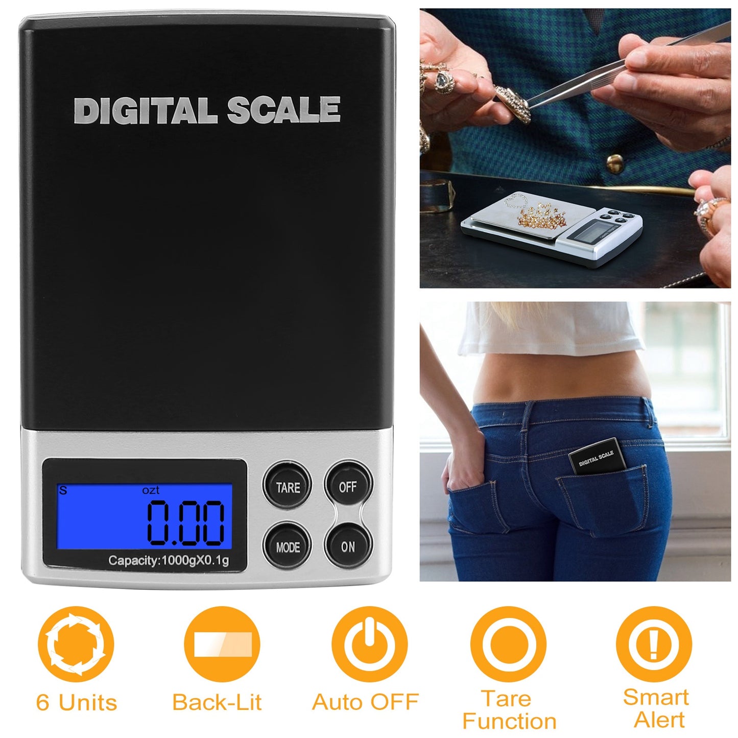 Digital Pocket Scale 1000g x 0.1g with LCD Backlit Display