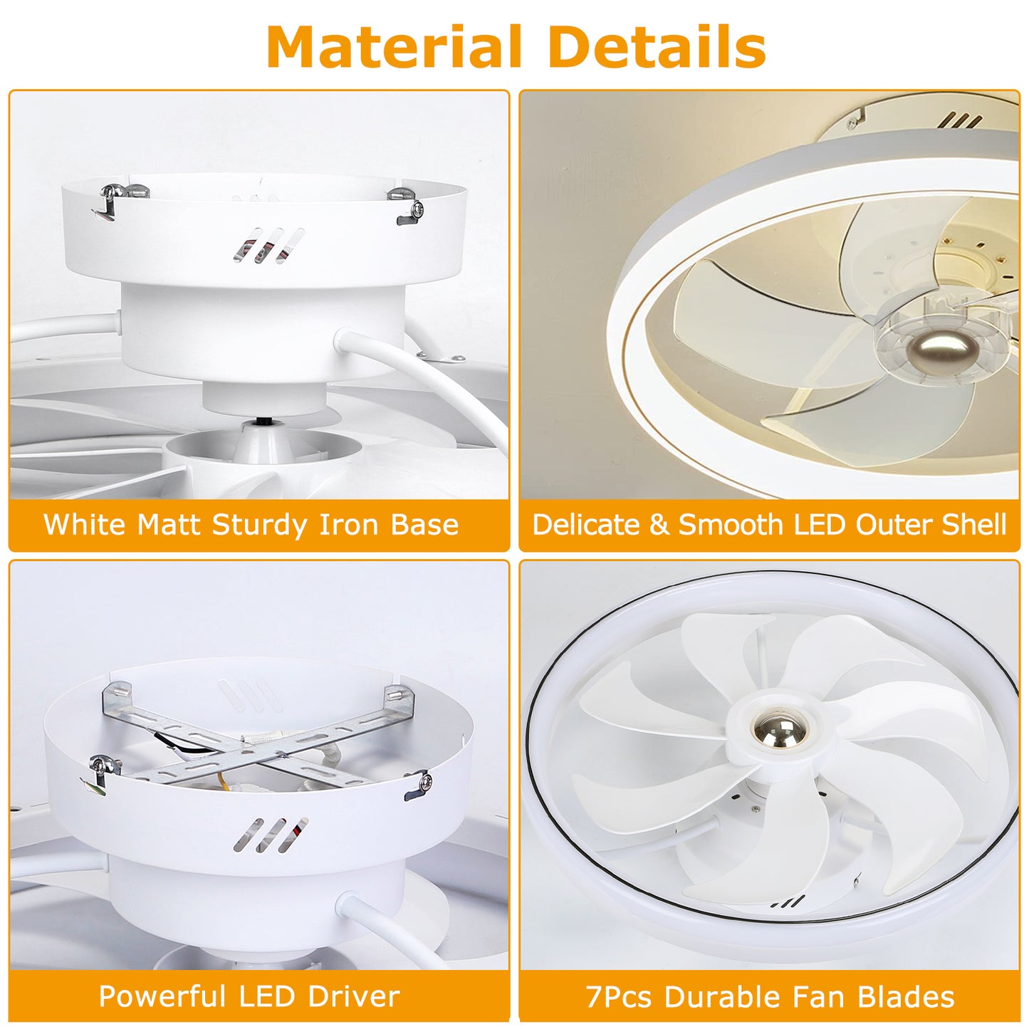 LED Ceiling Fan with Light 19.7in 6-Speed Remote & APP Control