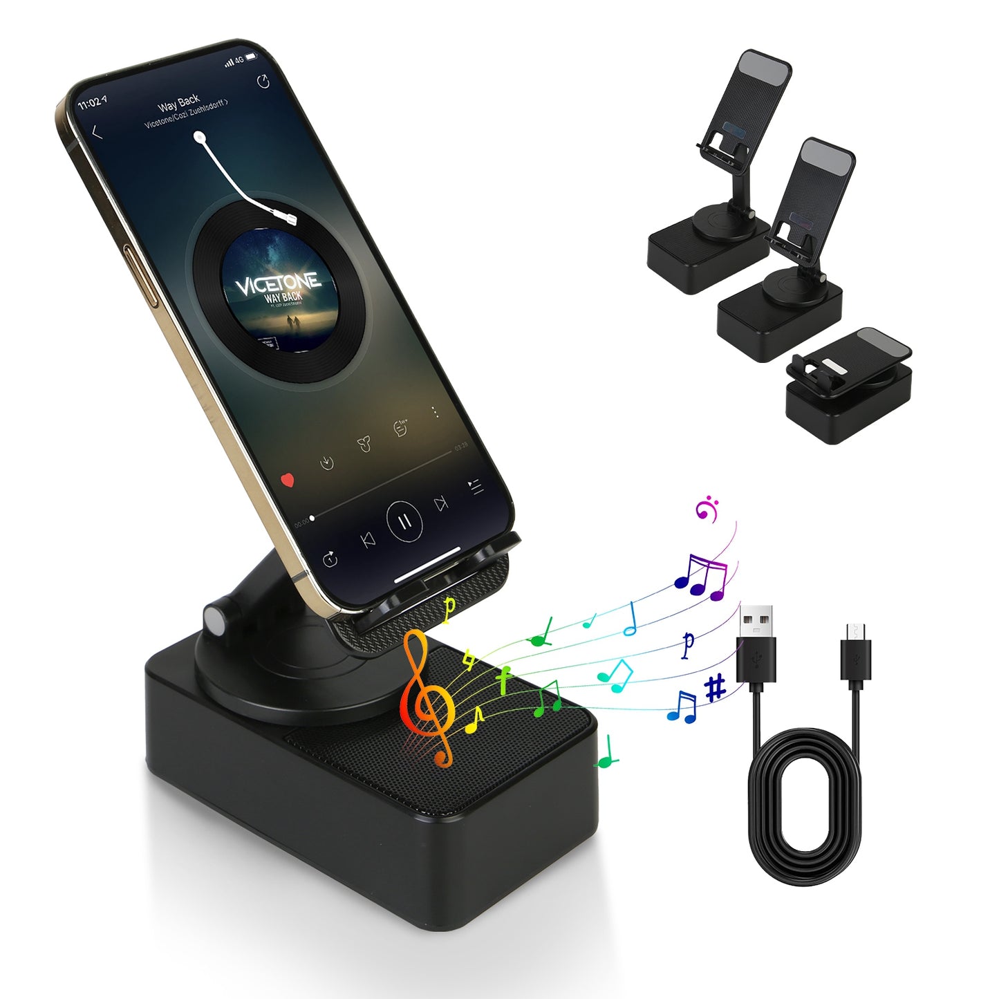 4-in-1 Wireless Speaker Phone Stand with 5000mAh Power Bank
