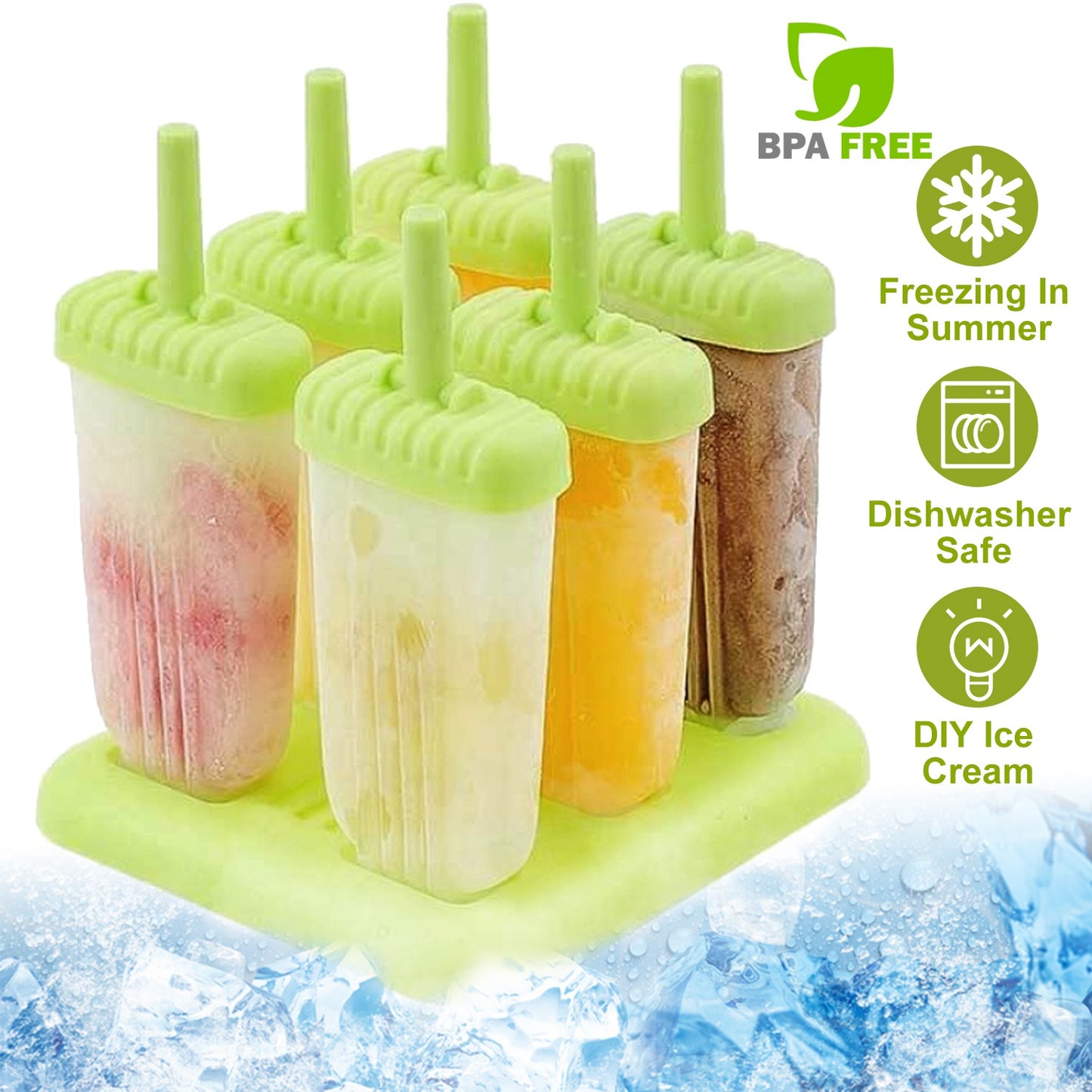 Reusable Popsicle Molds Set of 6 with Drip-Guard Handles