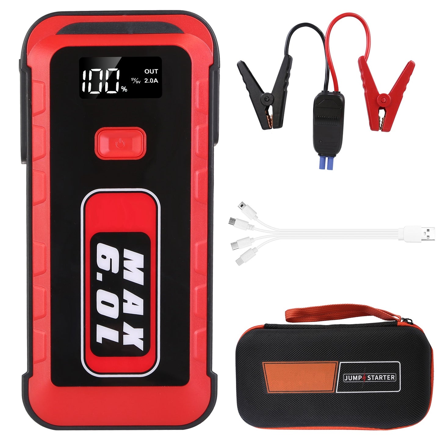Car Jump Starter 2500A Peak 25800mAh Power Bank with LED Flashlight